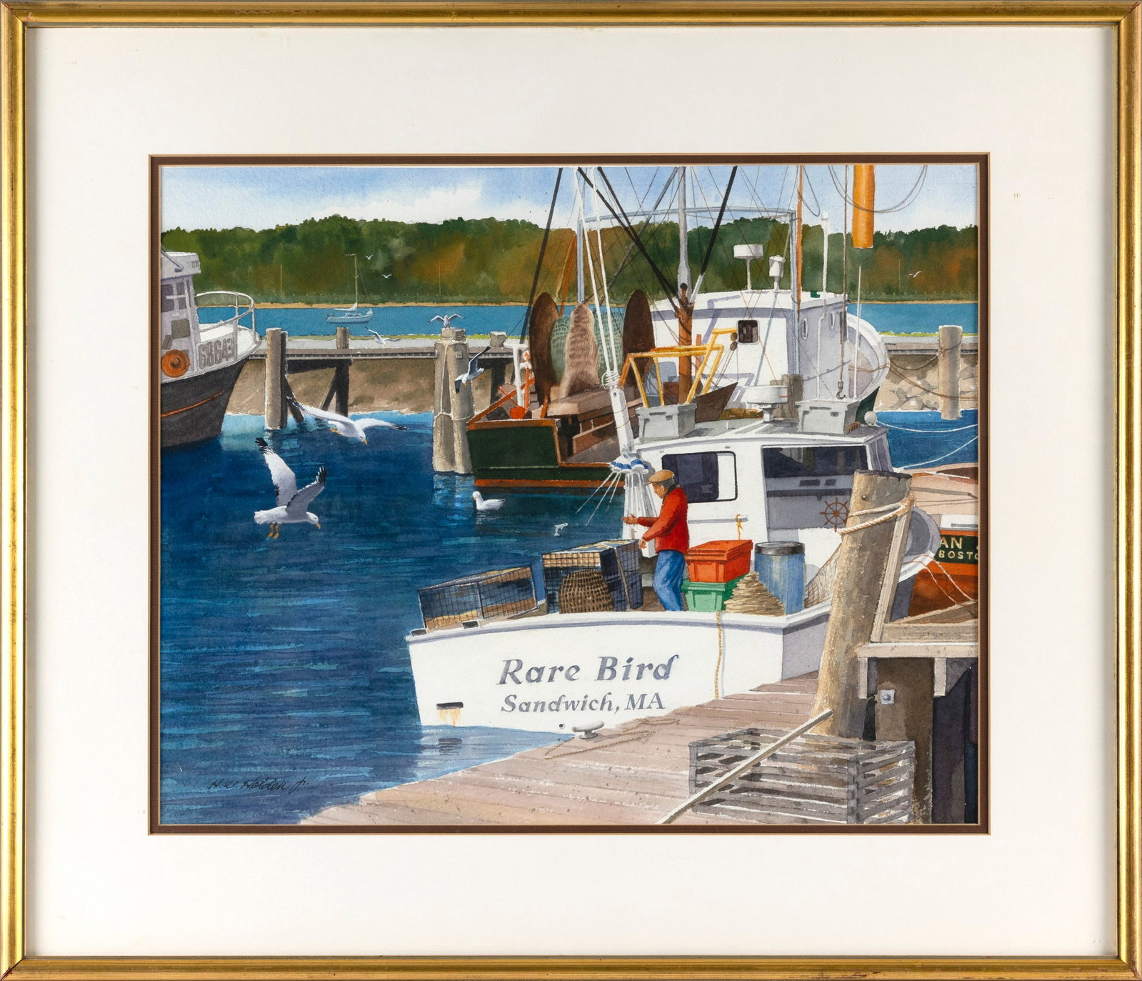 HERBERT W. HOLDEN, JR. (Massachusetts, 1922-2018), "Birds in Sandwich Harbor"., Watercolor on paper, (1 of 2)