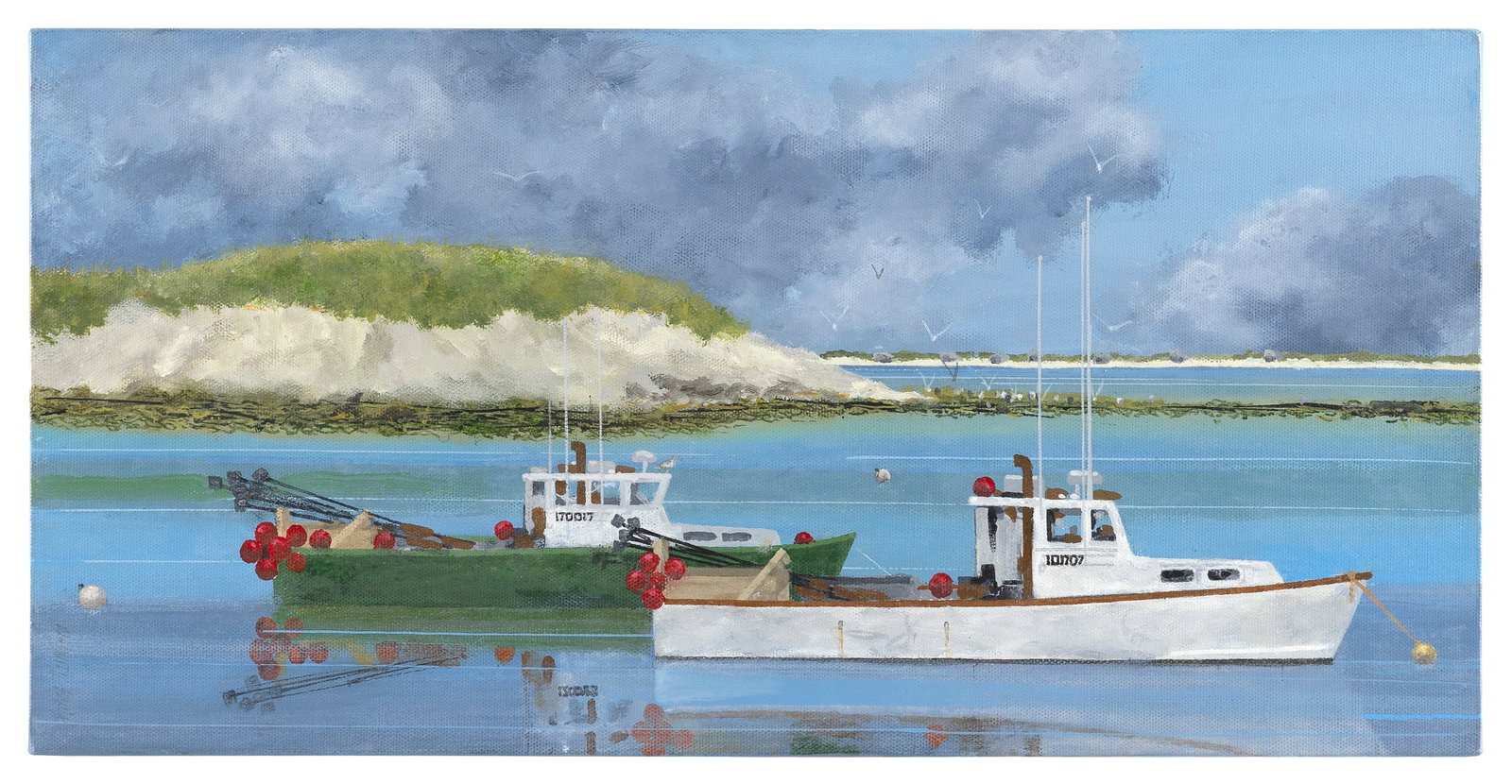AMOS MUMFORD (America, 1929-2017), "Chatham Gill Netters"., Oil on canvas, 10" x 20". Unframed. (1 of 2)
