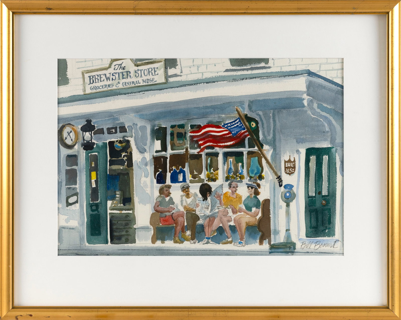 WILLIAM (BILL) BOSSERT (Massachusetts, 1918-2013), "Brewster Store Chat"., Watercolor, 13" x 18.5" (1 of 2)