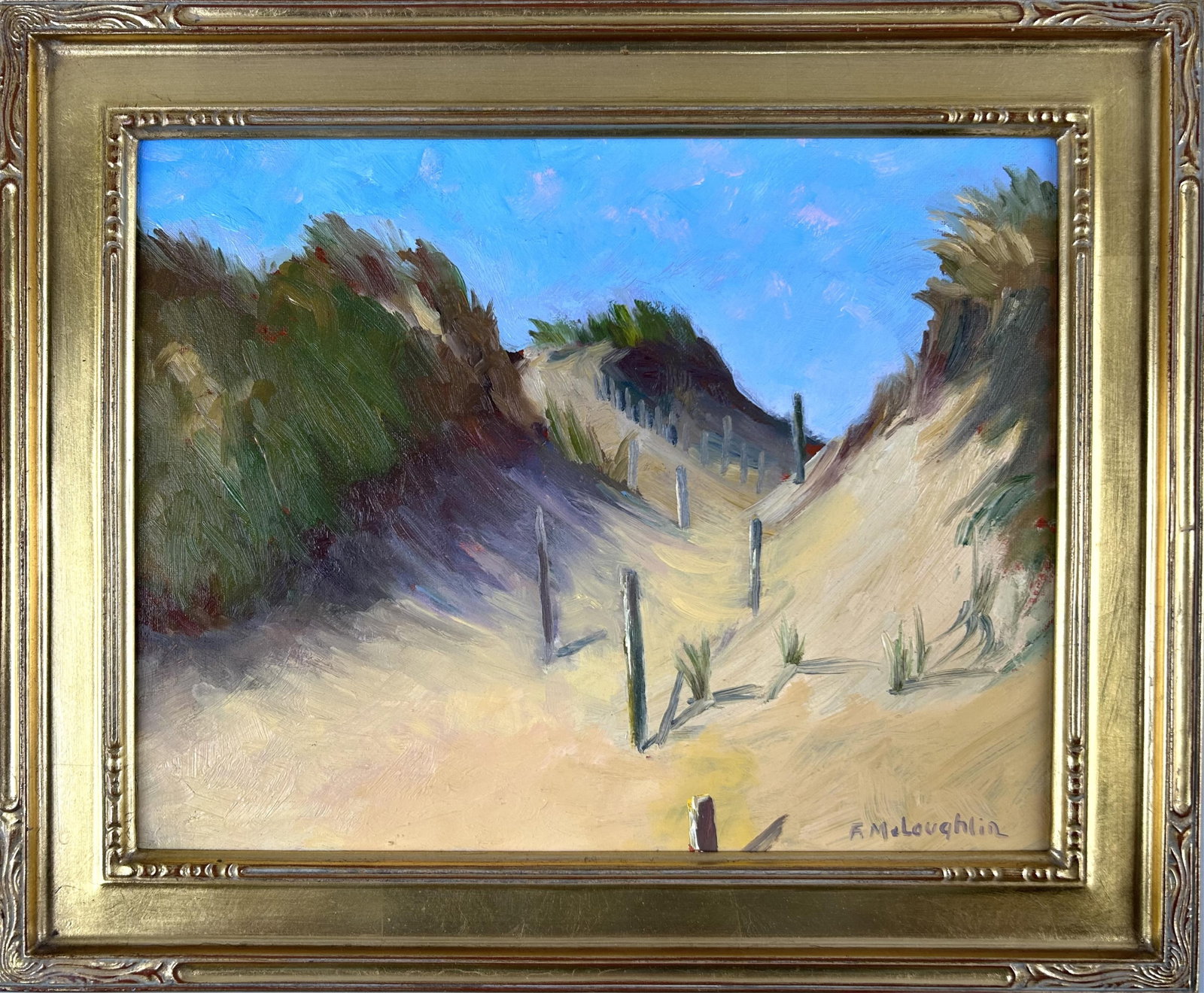 FRANCES MCLAUGHLIN (Massachusetts, Contemporary), Cape Cod dunes., Oil on board, 11" x 14". Framed (1 of 3)