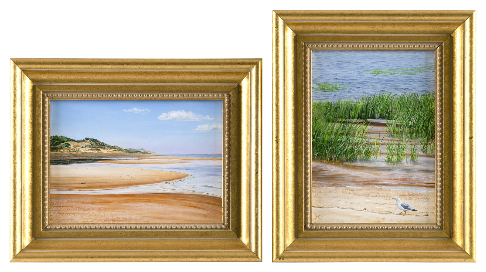 KAREN CLEARY (Massachusetts, Contemporary), Two beach scenes., Oils on board, 7" x 5" and 6" x 7". (1 of 2)