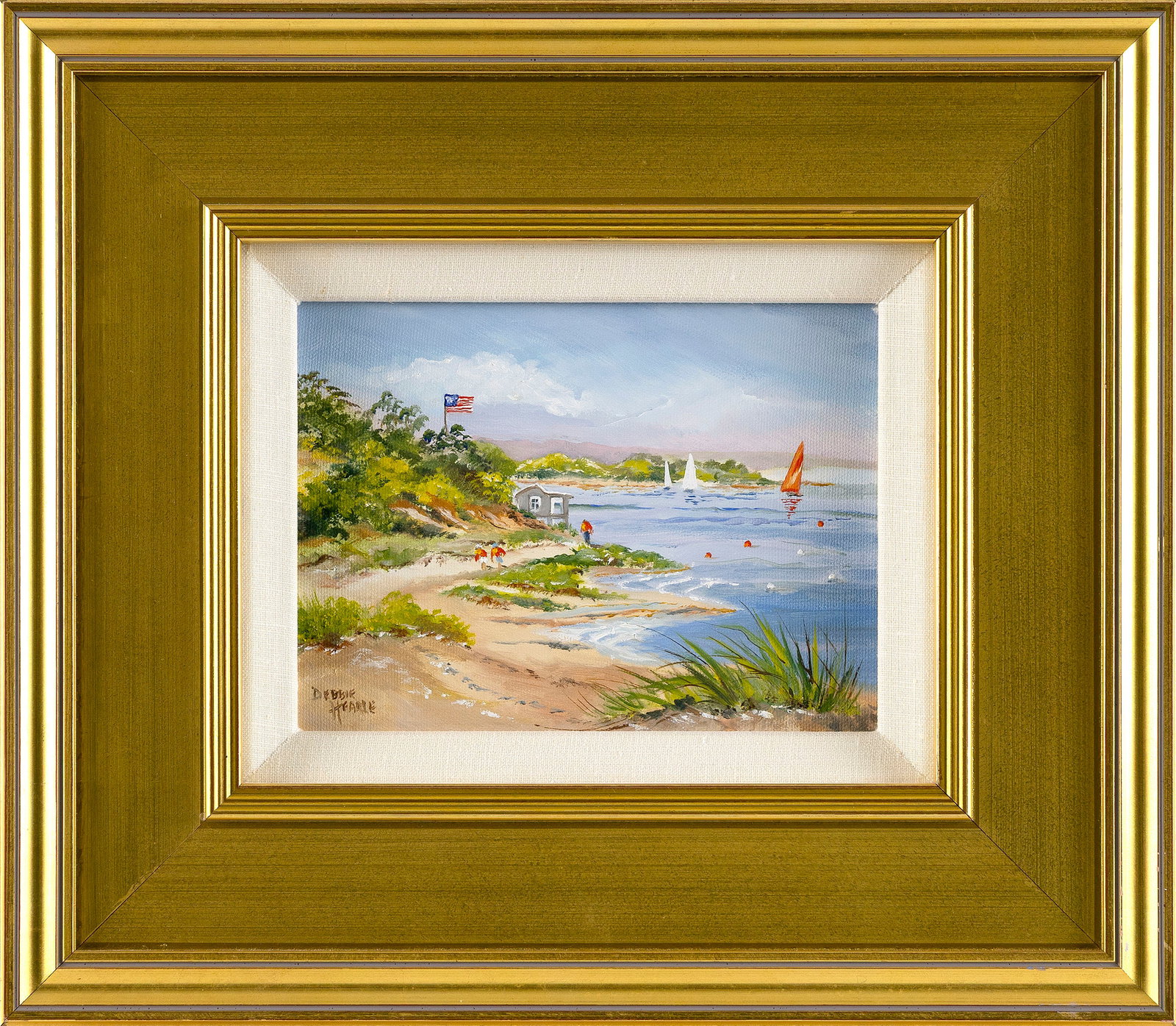 DEBBIE HEARLE (Massachusetts, Contemporary), Coastal scene with boathouse., Oil on board, 6" x 8". (1 of 2)