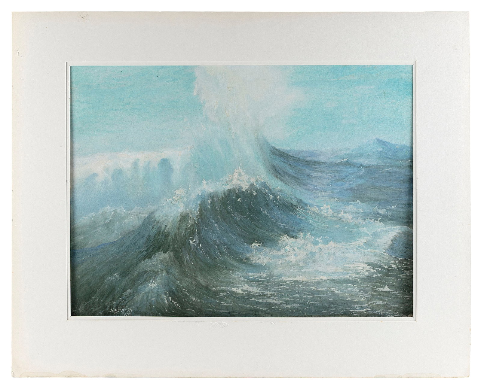 CAPE COD SCHOOL (20th Century,), Crashing waves., Watercolor and gouache on paper, 18" x 23". Matted (1 of 1)
