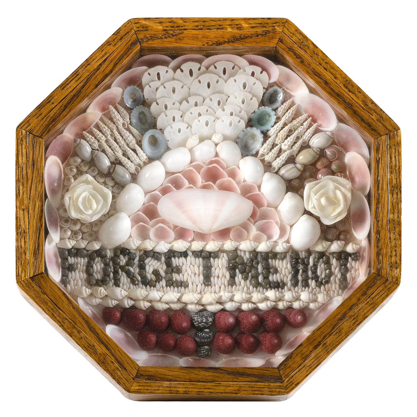 LYNDA SUSAN HENNIGAN (Connecticut, 1951-2025), Sailor's valentine "Forget Me Not" composed of (1 of 2)