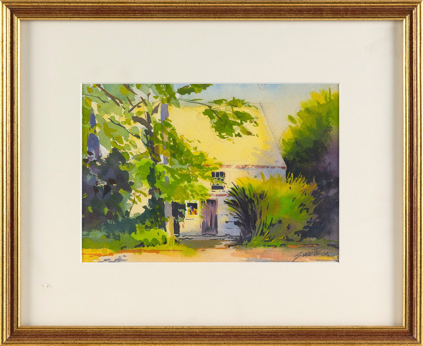LEE SURETTE (Massachusetts, Contemporary), Cottage in the woods., Watercolor on paper, 6.75" x 9.5" (1 of 2)