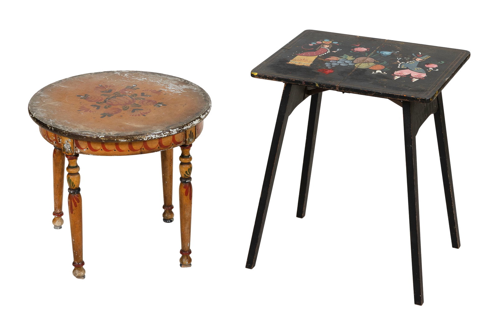 PETER HUNT (Massachusetts, 1896-1967), Two small wooden tables with painted decoration, Heights 17" (1 of 1)