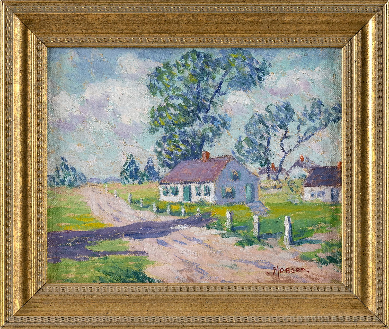 LILLIAN BURK MEESER (Pennsylvania/Michigan, 1864-1942), House on a country road., Oil on board, 8" x (1 of 2)