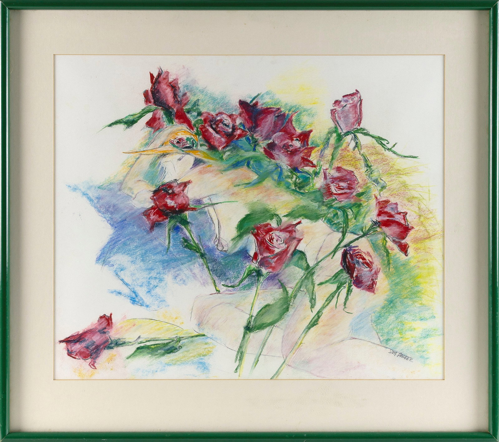 SUZANNE PACKER (Massachusetts, 1937-), "Woman in Flowers"., Pastel on paper, 20" x 25". Framed 28" x (1 of 2)