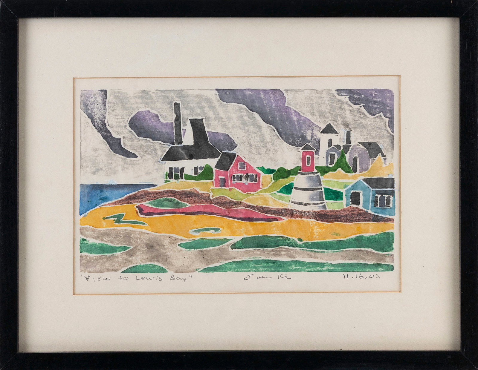JOHN KRENIK (Massachsetts, Contemporary), "View to Lewis Bay"., White-line print on paper, 8.5" x (1 of 2)