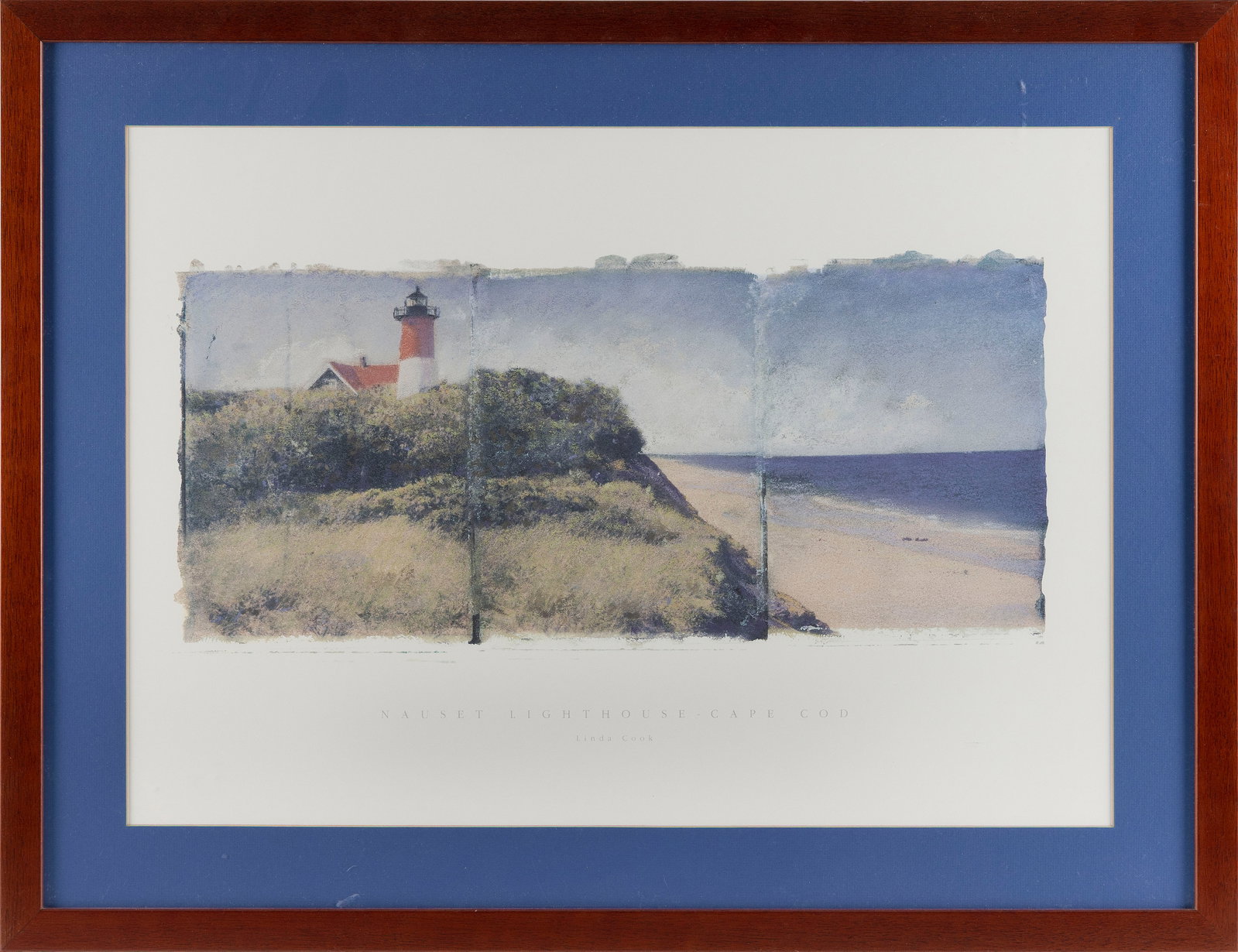 "NAUSET LIGHTHOUSE CAPE COD" POSTER BY LINDA COOK Contemporary 19" x 27" sight. Framed 26" x 34". (1 of 2)