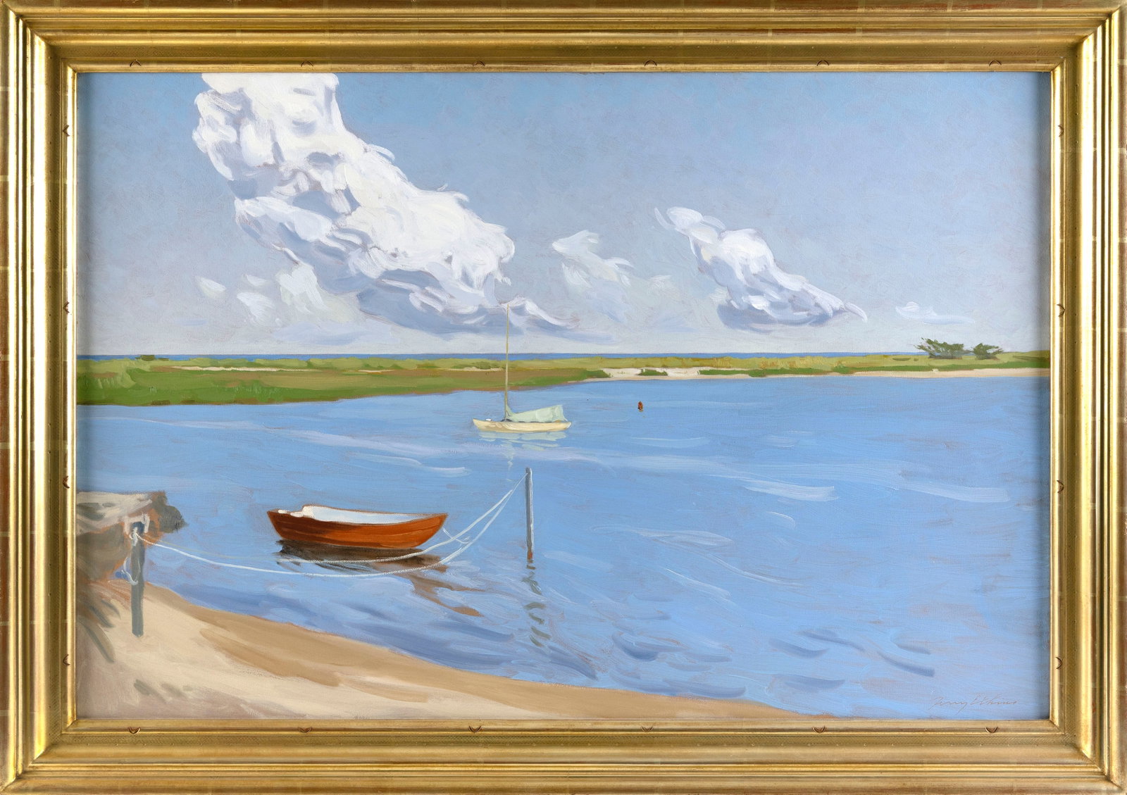 TERRY ELKINS (New York, 20th Century), East Bay., Oil on canvas, 24" x 36". Framed 29" x 41". (1 of 2)