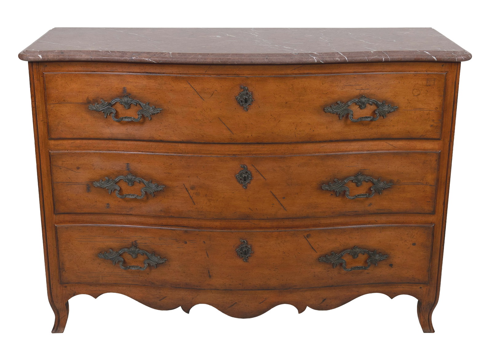 NEW RALPH LAUREN LOUIS XV-STYLE DRESSER WITH ROSE RED MARBLE TOP Contemporary Height 40". Width 56". (1 of 3)