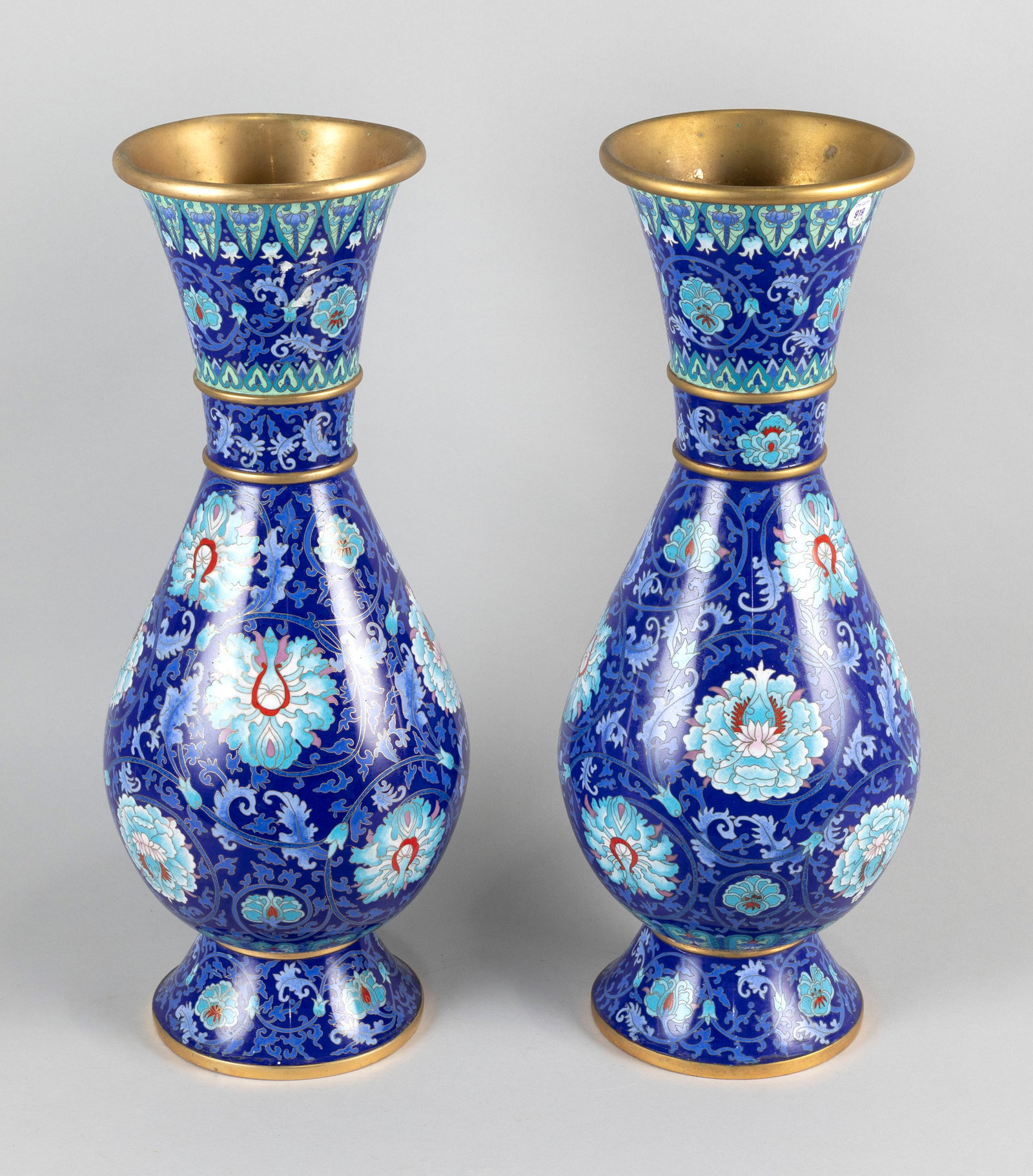 PAIR OF CHINESE CLOISONNE ENAMEL BALUSTER VASES 20th Century Heights 20.5". (1 of 1)