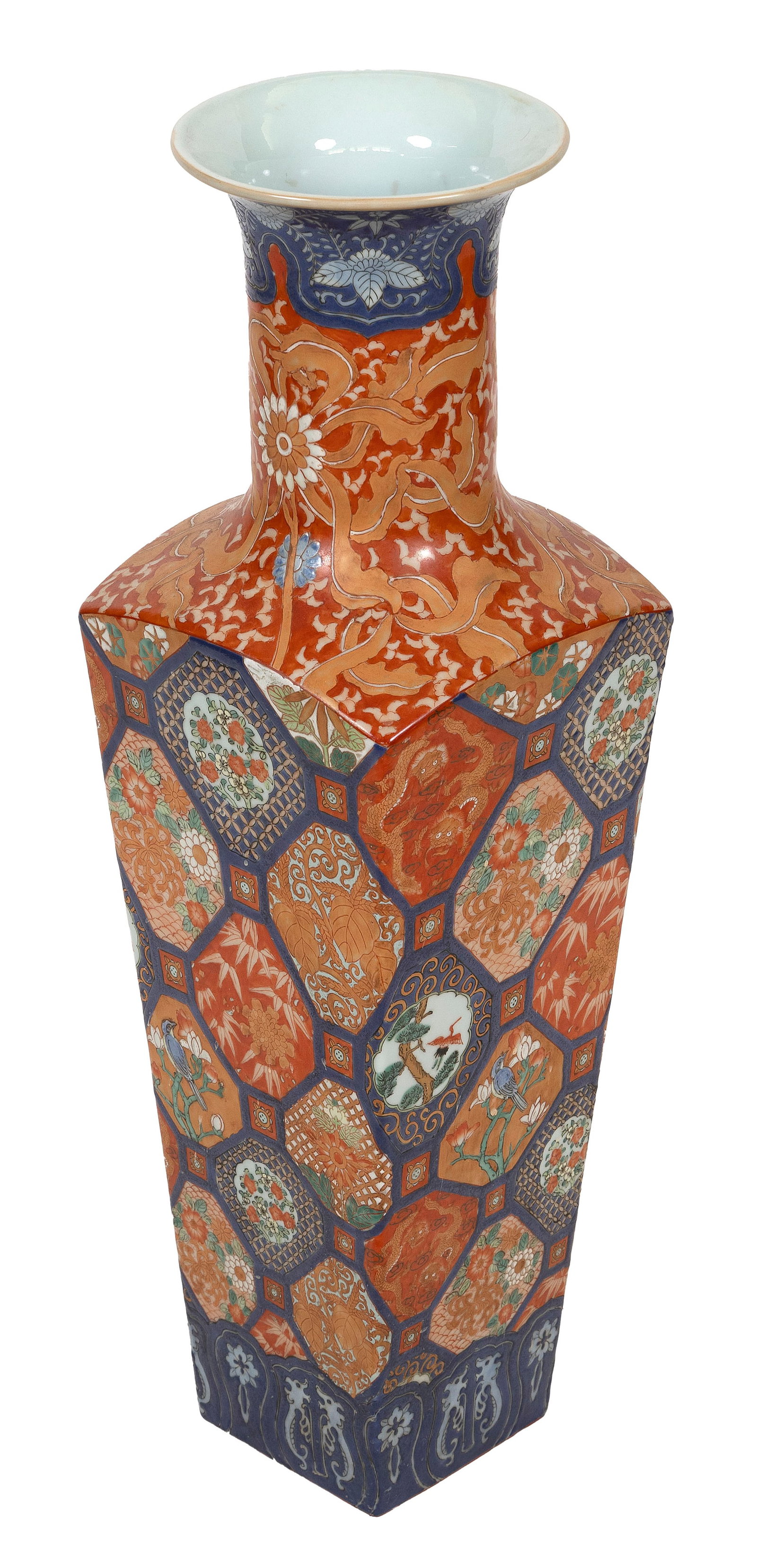 JAPANESE IMARI PORCELAIN BALUSTER VASE Late Meiji Period Height 29.5". (1 of 3)