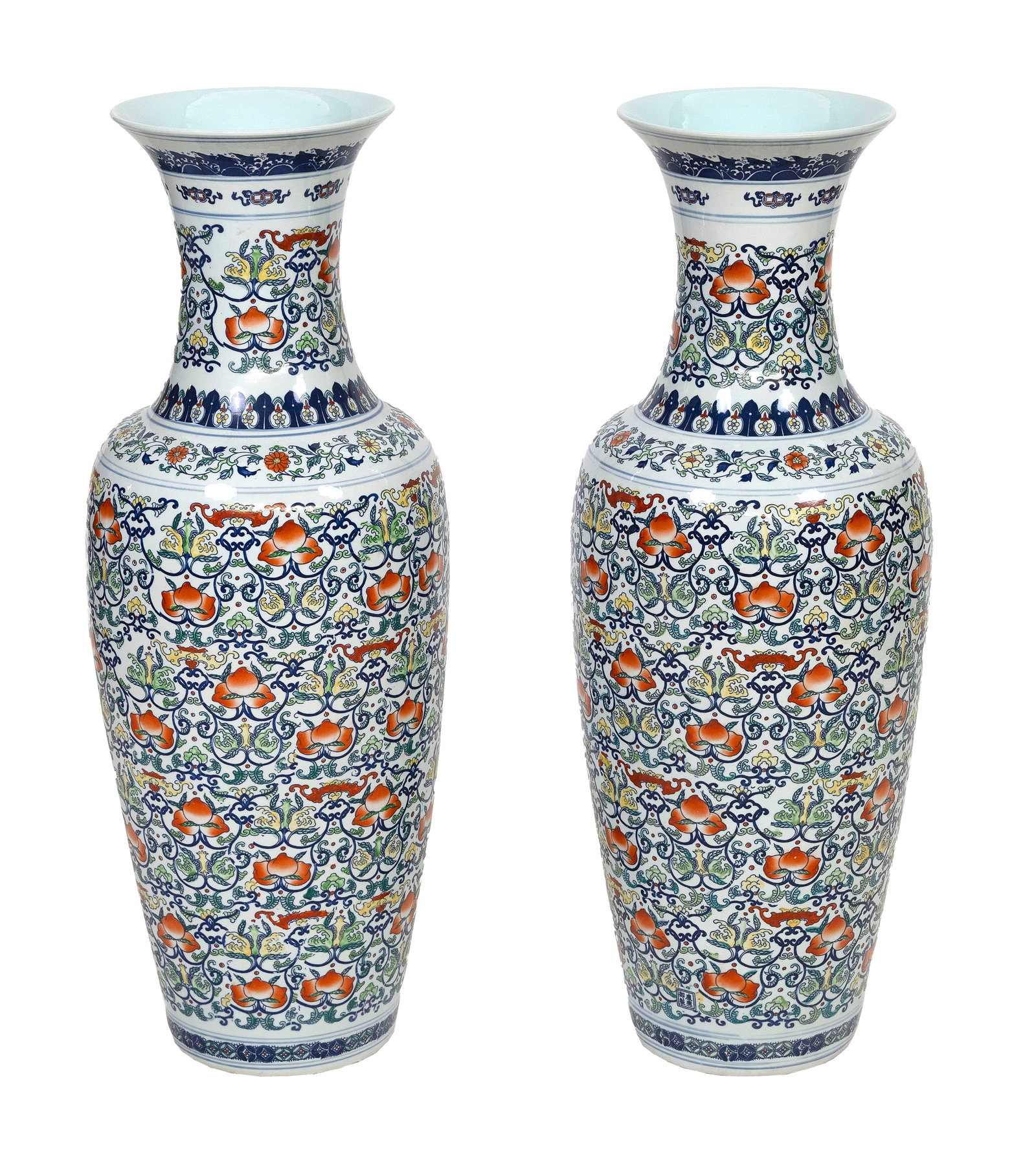 PAIR OF DECORATIVE CHINESE PORCELAIN PALACE VASES 20th Century Heights 37.5". (1 of 1)
