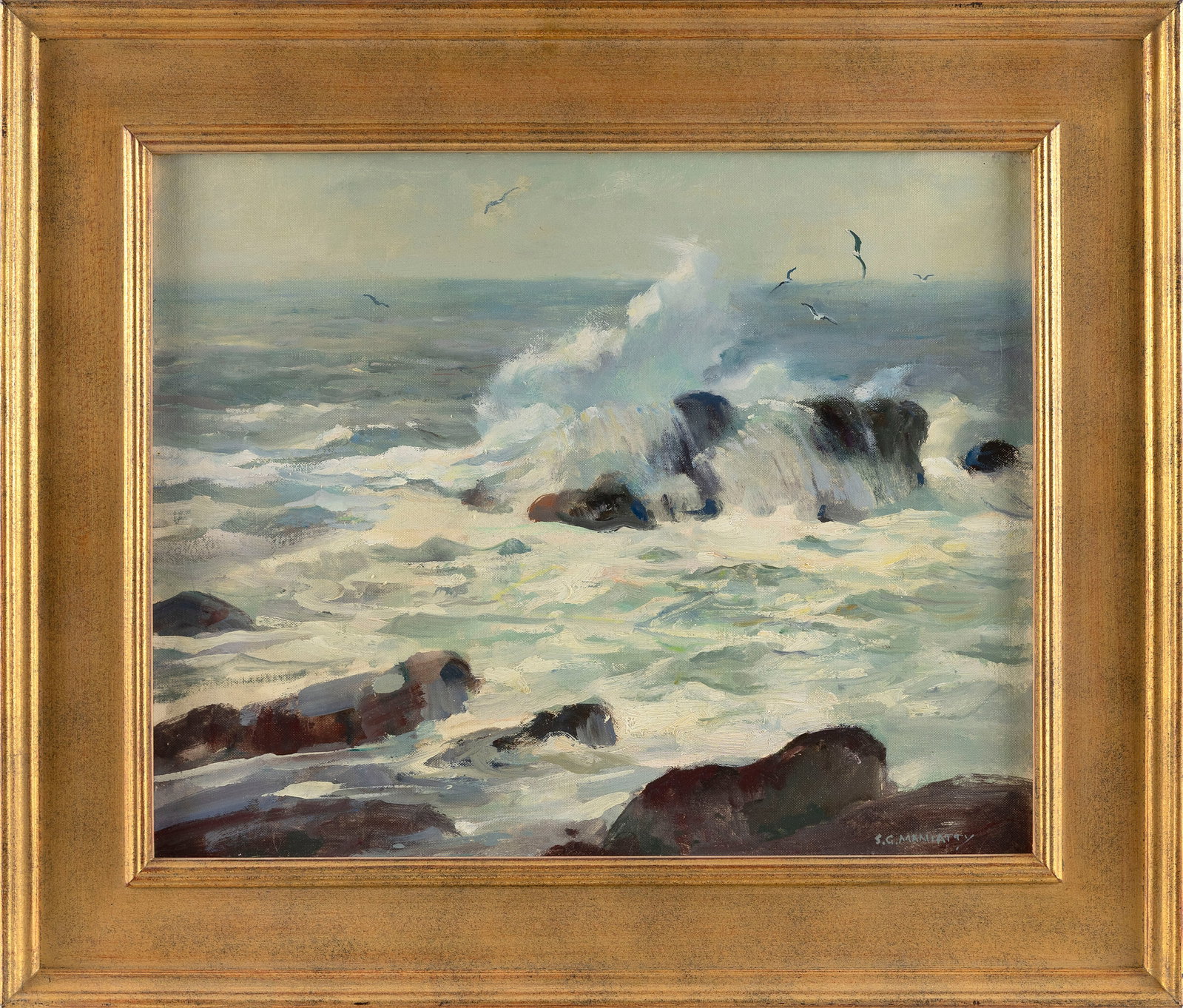 STEPHEN GEORGE MANIATTY (Massachusetts/Connecticut, 1910-1984), "Cape Ann Surf"., Oil on canvas (1 of 2)