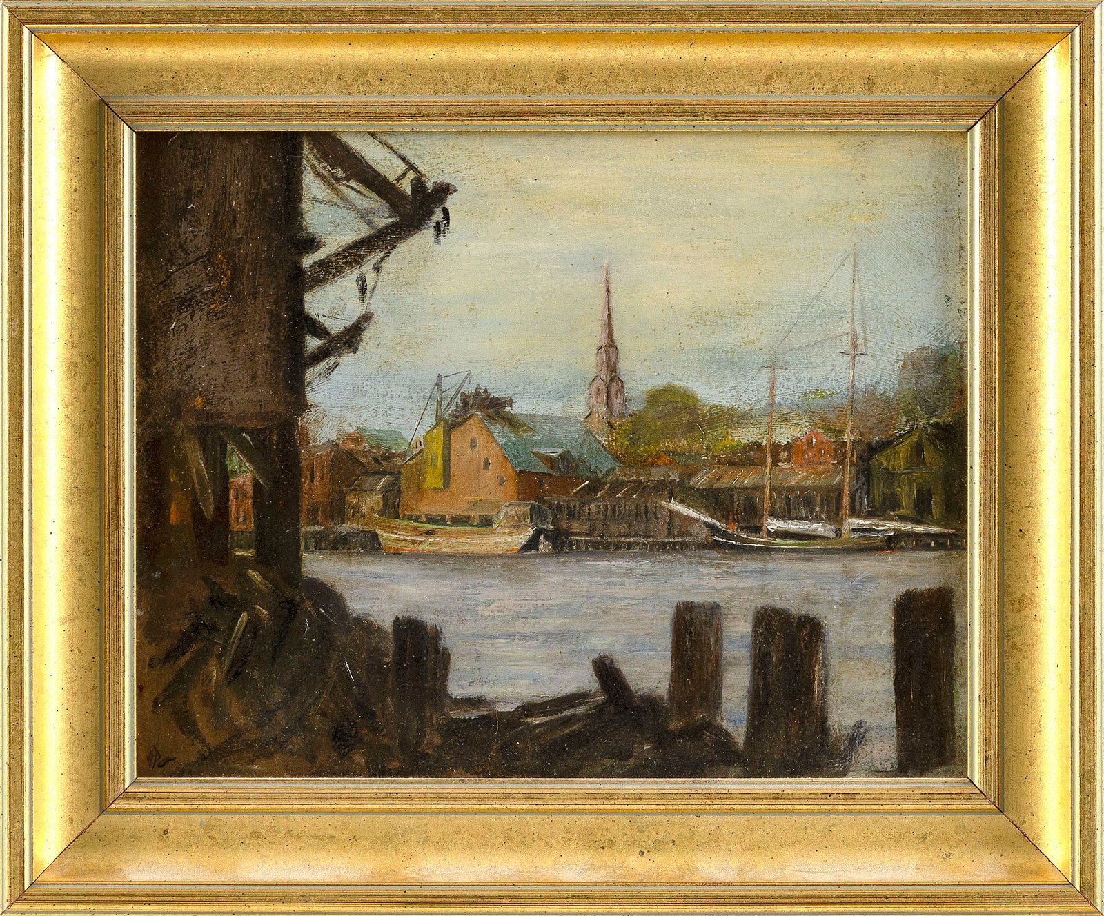 CAPE ANN SCHOOL (20th Century,), Harbor scene., Oil on board, 8" x 10". Framed 10.5" x 12.5". (1 of 2)