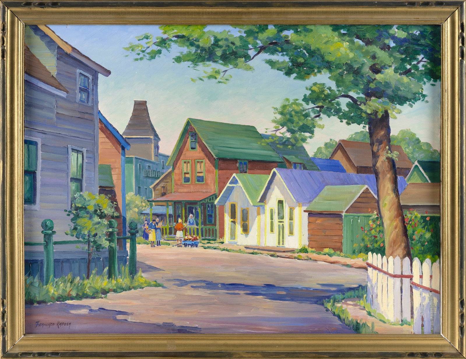 FRANCISCO RAPOZA (Massachusetts, 1911-1983), Street scene., Oil on canvas, 18" x 24". Framed 21" x (1 of 2)