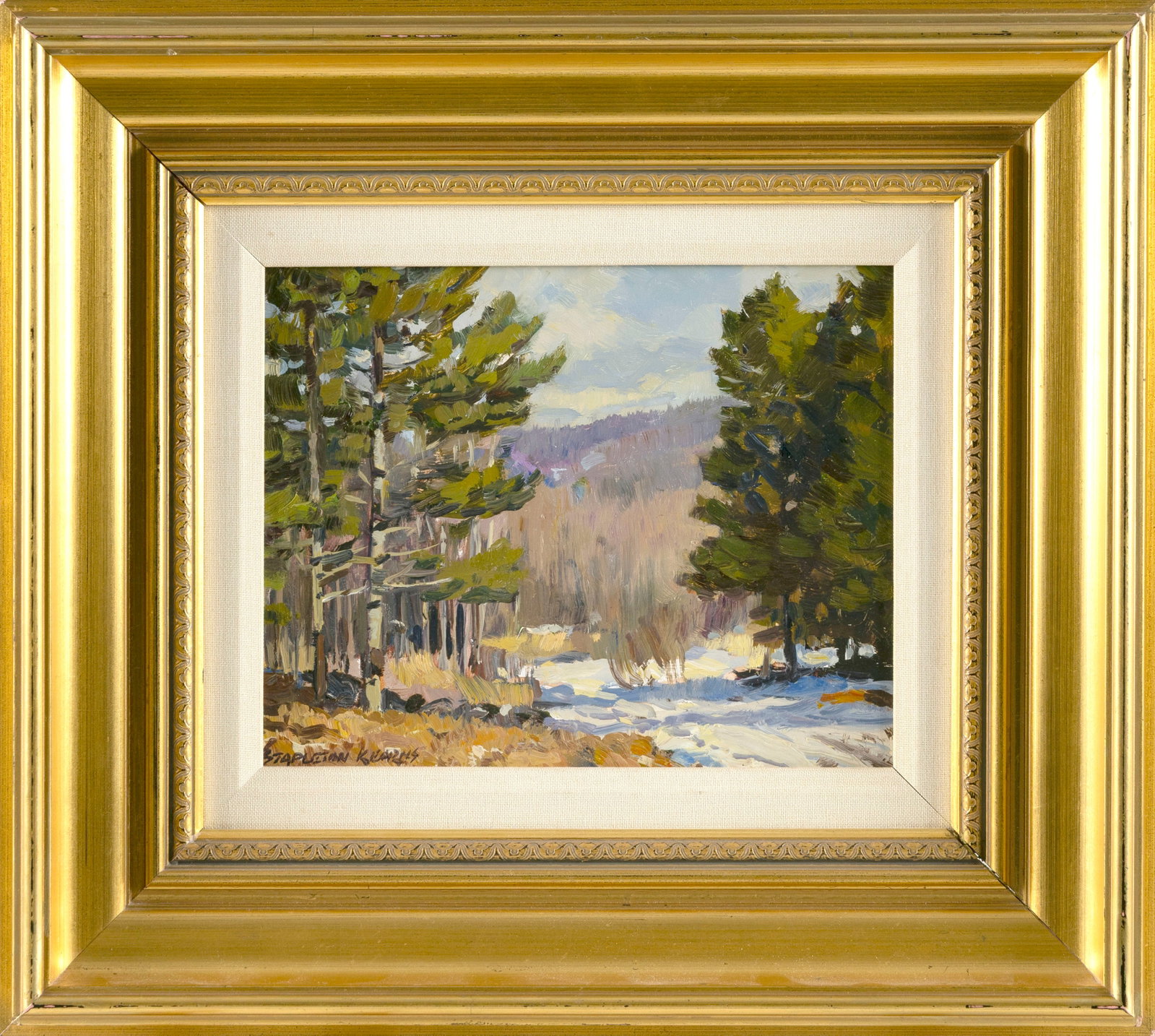 STAPLETON KEARNS (Massachusetts/Maine/Minnesota, 1952-), "Along the Snowy Road"., Oil on board, 8" x (1 of 2)