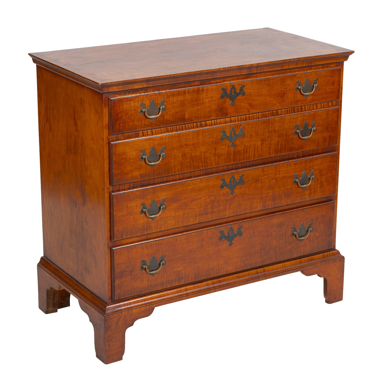 ELDRED WHEELER TIGER MAPLE FOUR-DRAWER CHEST Massachusetts, 20th Century Height 33.5". Width 35". (1 of 1)
