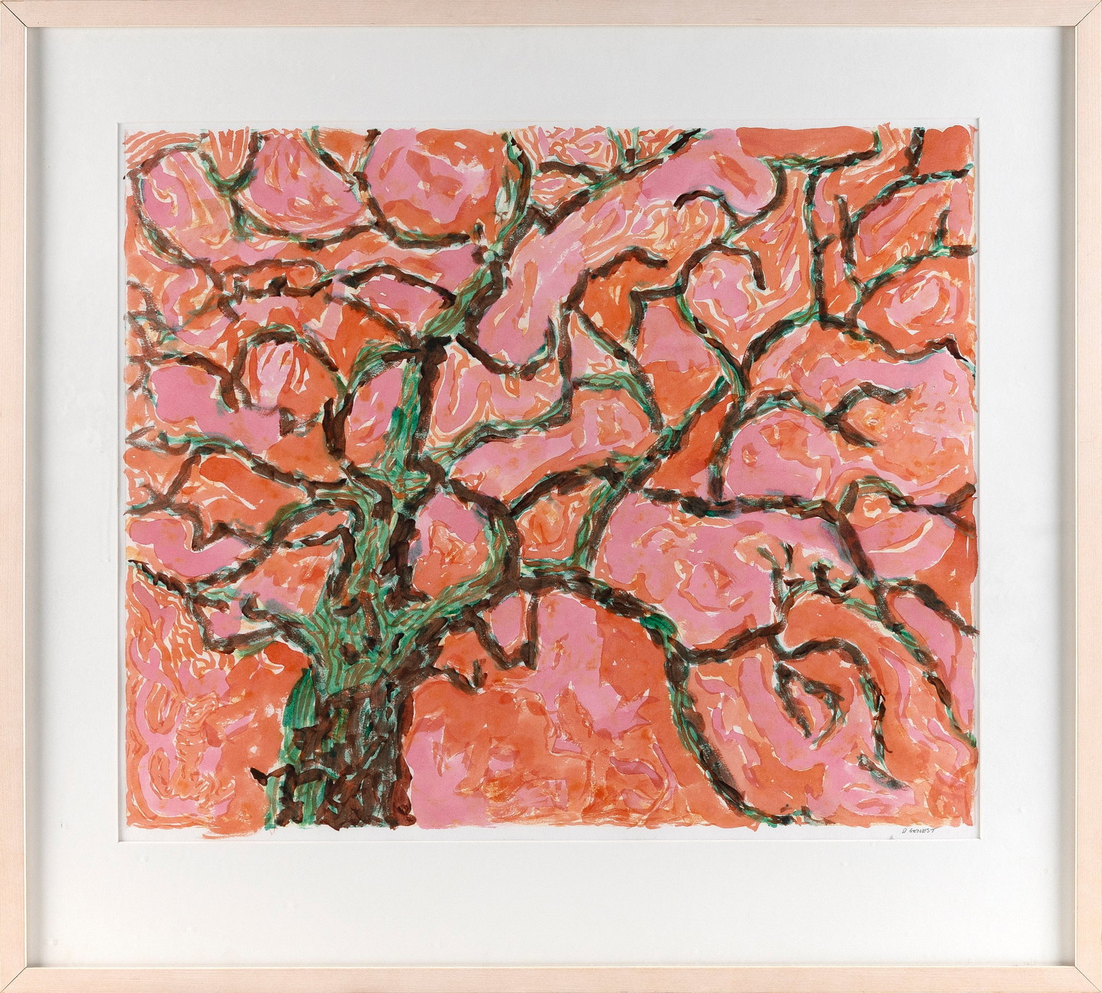 DAVID GENEST (New York, Contemporary), Stylized tree., Watercolor on heavy wove paper, 22.25" x: DAVID GENEST New York, Contemporary Stylized tree. Signed lower left "D Genest". Watercolor on heavy wove paper, 22.25" x 26.5". Framed 28" x 31".