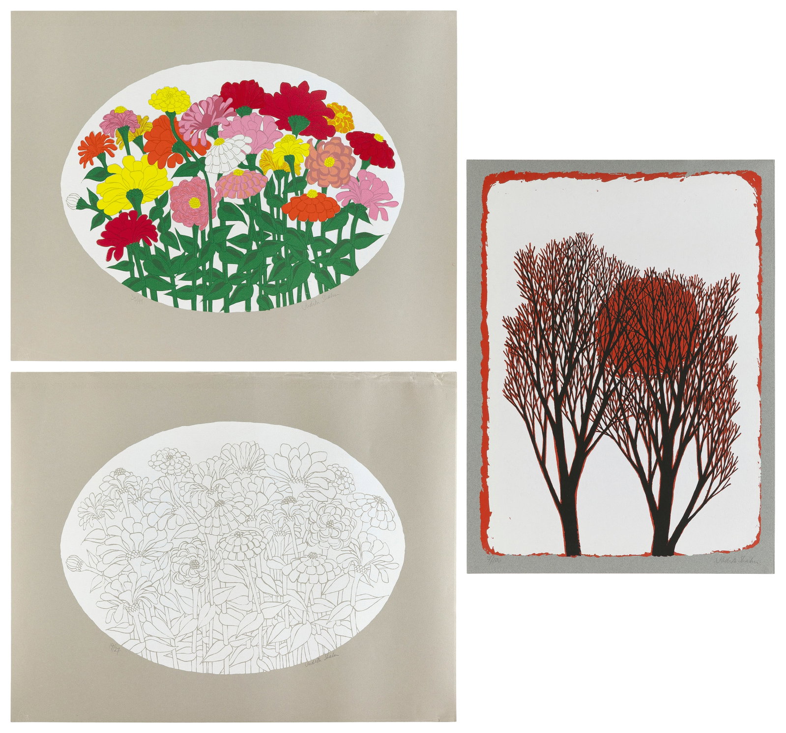 JUDITH SHAHN (New York, 1929-2009), Three screenprints:, Sheets 19.25" x 25.25". Unframed. (1 of 4)