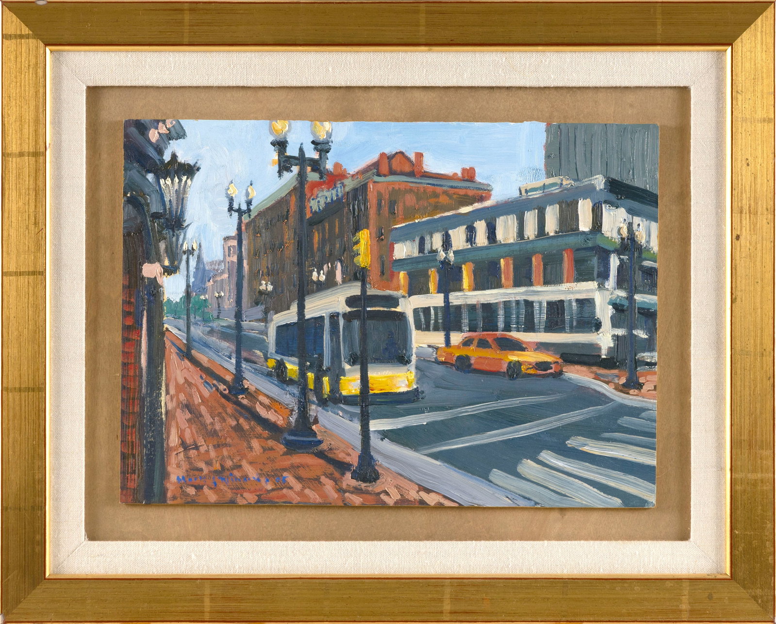 MARK RICHARDS (Massachusetts, Contemporary), "Harvard Square, Mass Ave"., Oil on board, 12" x 16". (1 of 2)