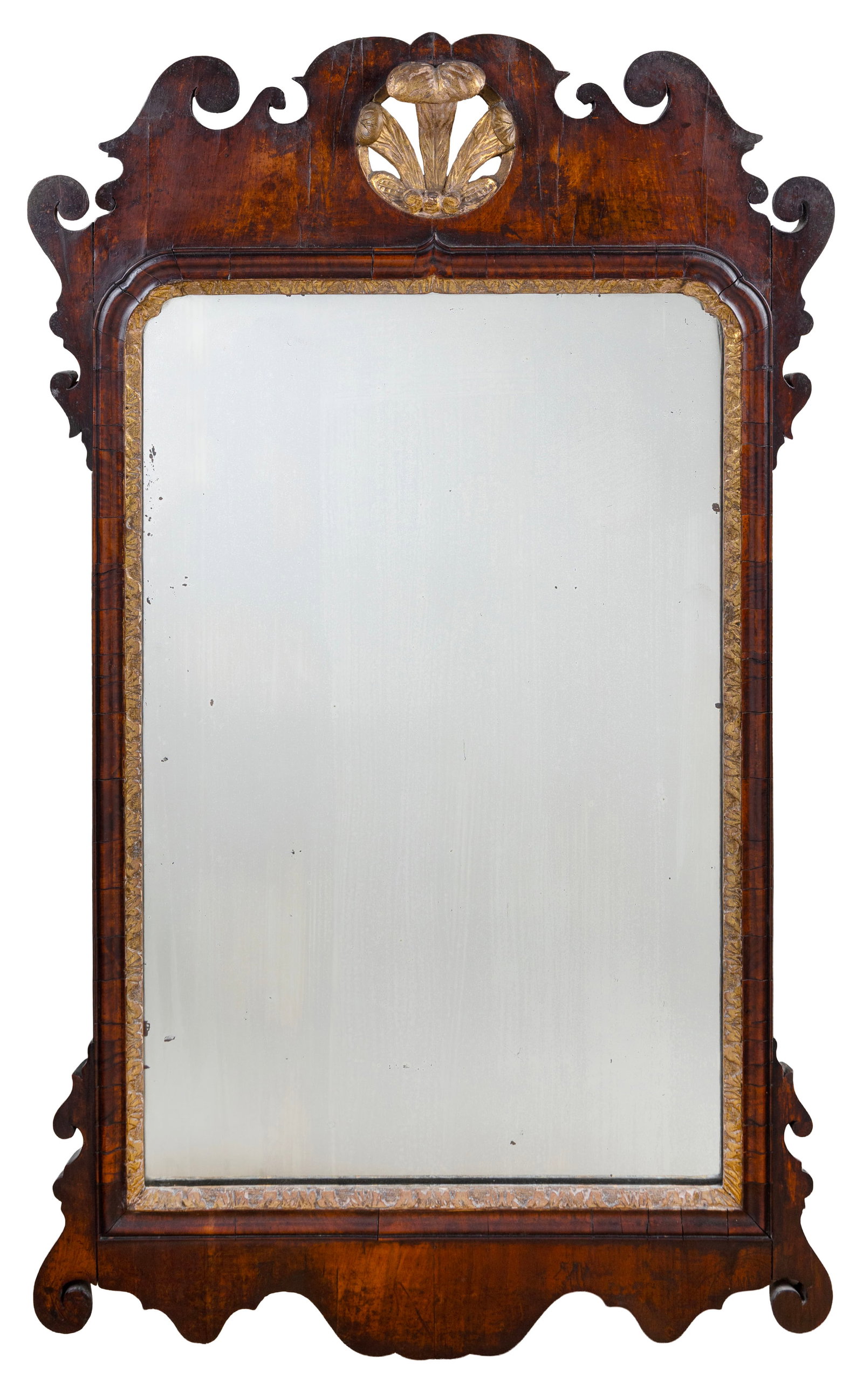 CHIPPENDALE WALNUT AND PARCEL GILT WALL MIRROR America or England, Circa 1770 Height 41.5". Width (1 of 1)
