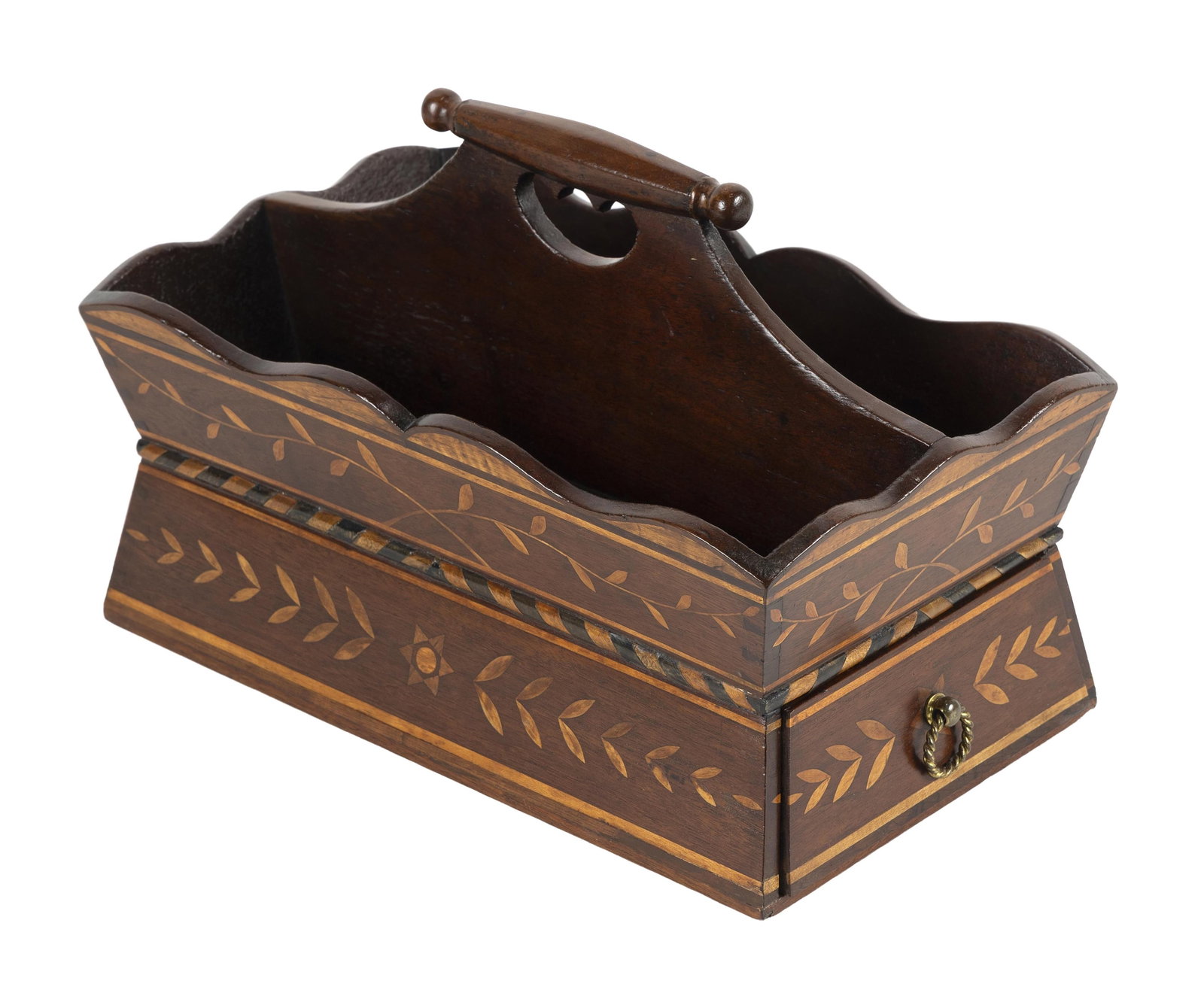 INLAID WALNUT CUTLERY BOX Probably Pennsylvania, Circa 1800 Height 8". Length 12.5". (1 of 5)