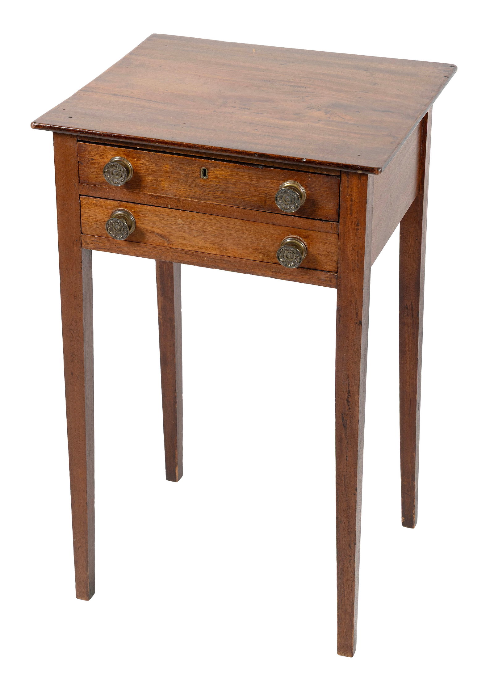 FEDERAL MAHOGANY TWO-DRAWER STAND Newburyport, Massachusetts, Circa 1790 Height 28.25". Width 17.5". (1 of 5)