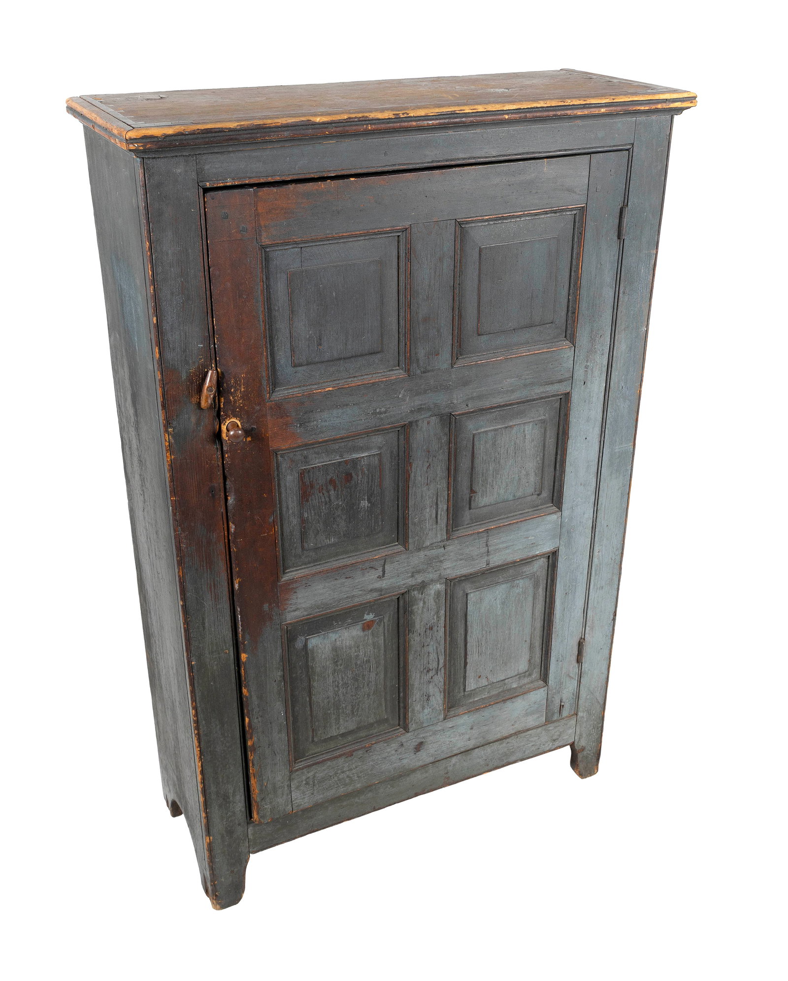 PAINTED PINE CUPBOARD Pennsylvania, possibly Bucks County, Circa 1820 Height 54.5". Width 35.75". (1 of 6)