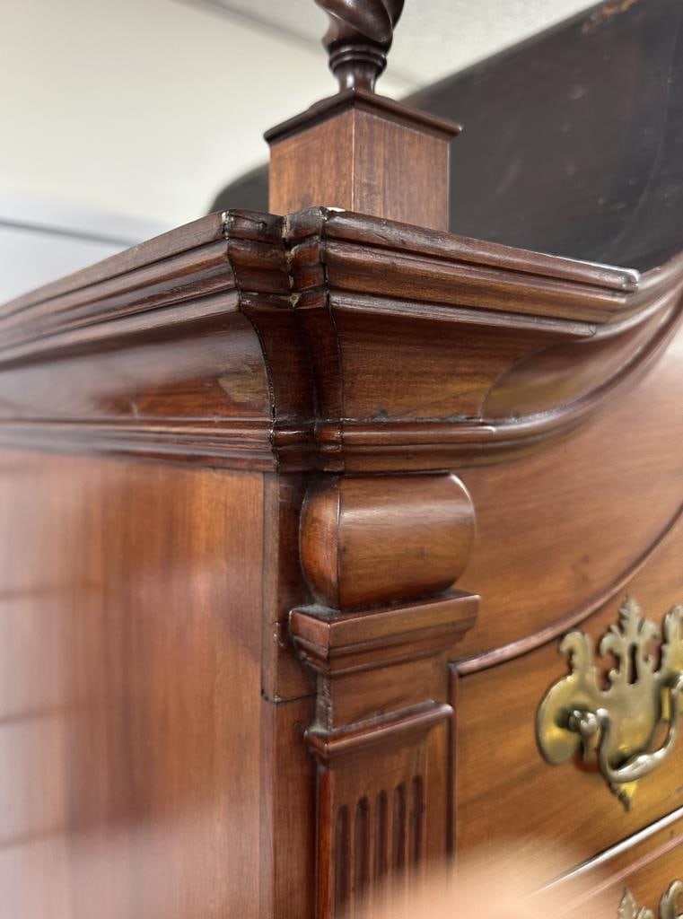 CHIPPENDALE MAHOGANY BLOCK-FRONT BONNET-TOP CHEST-ON-CHEST Boston or North Shore, Massachusetts, - 15