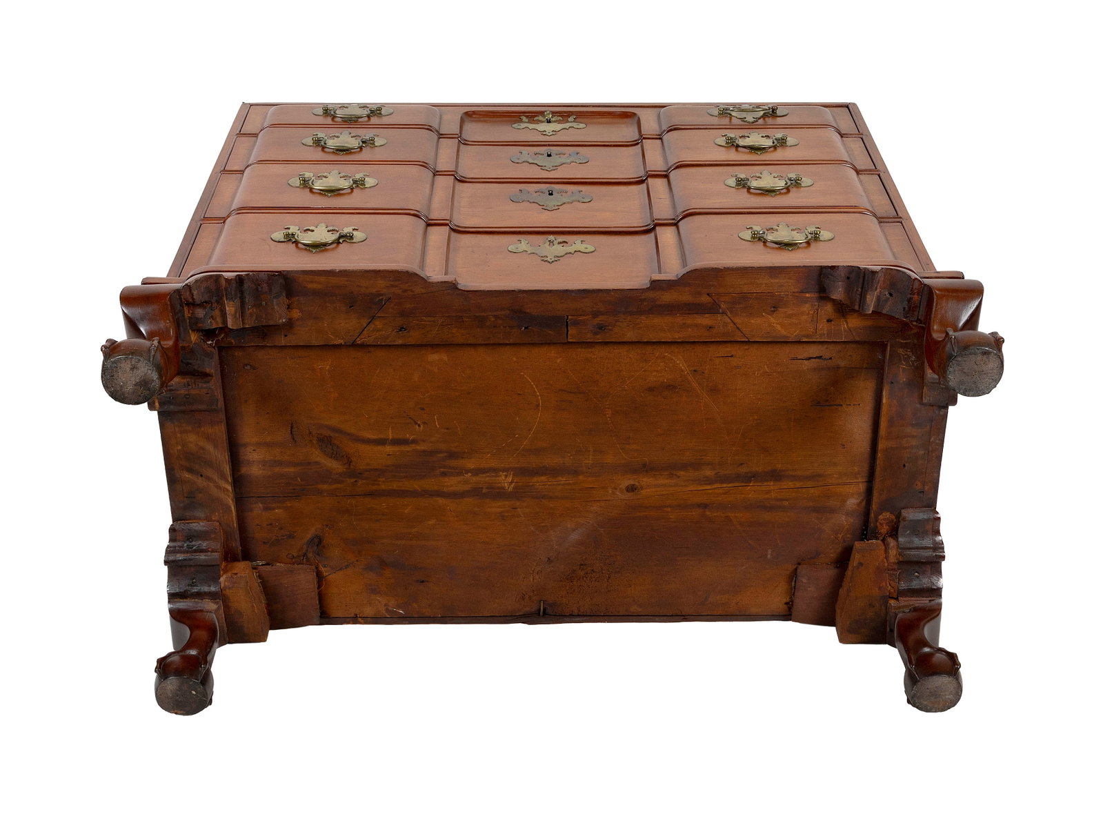 CHIPPENDALE MAHOGANY BLOCK-FRONT BONNET-TOP CHEST-ON-CHEST Boston or North Shore, Massachusetts, - 7