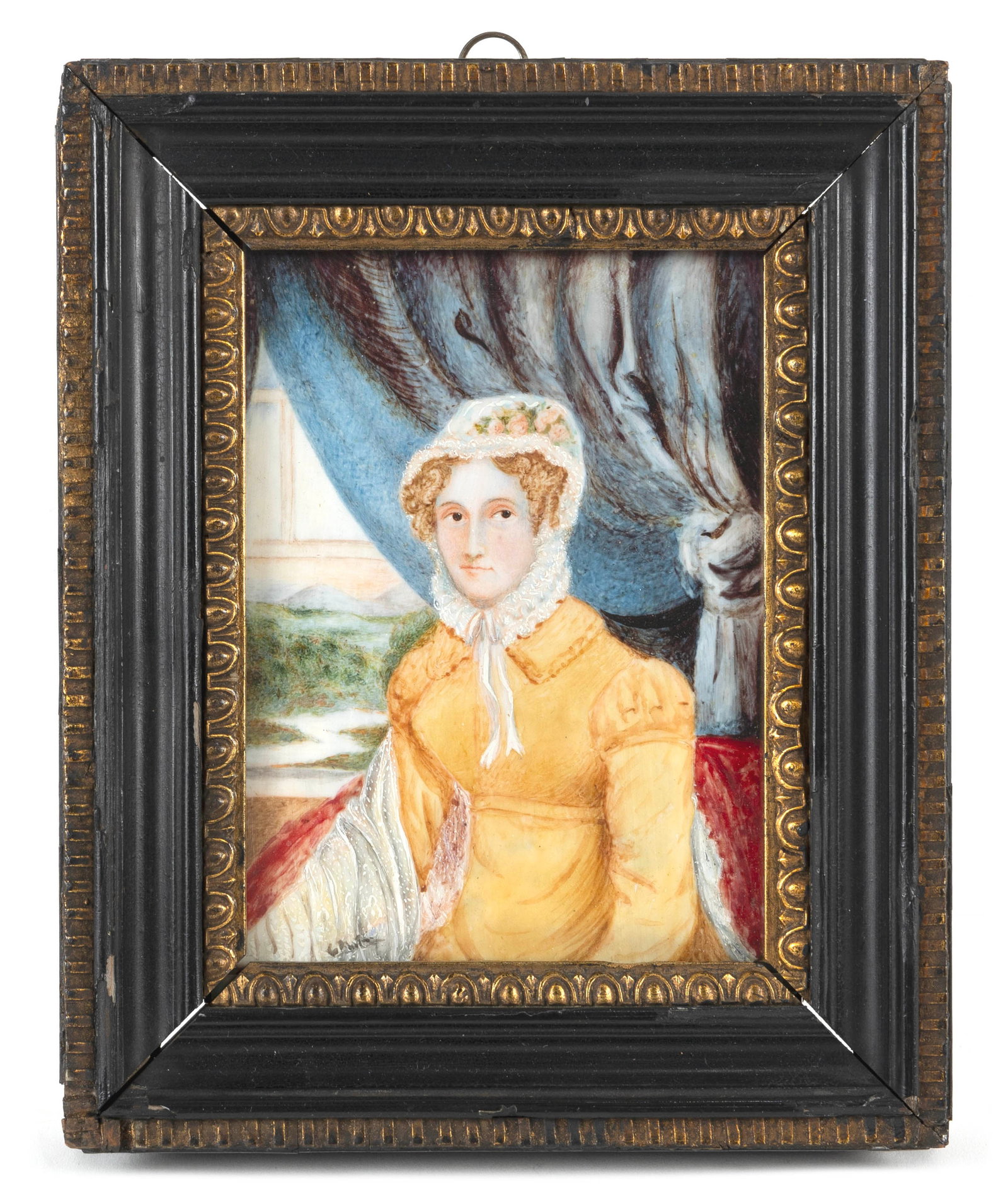 AMERICAN SCHOOL (Possibly New York, Circa 1825), Portrait miniature on ivory of a woman seated on a (1 of 2)