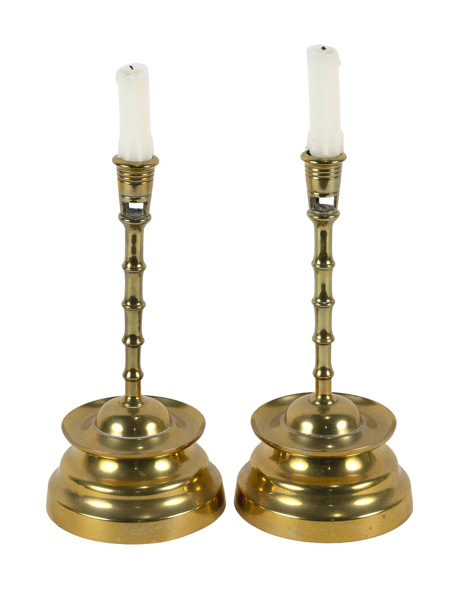 PAIR OF DUTCH BRASS TALL CANDLESTICKS Late 17th/Early 18th Century Heights 10.5". (1 of 2)