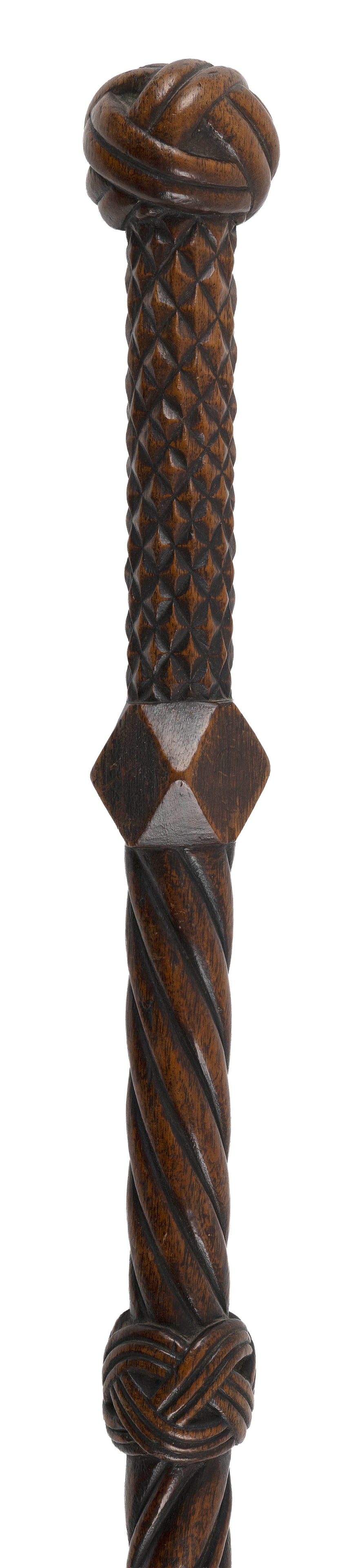 CARVED WOODEN WALKING STICK WITH NAUTICAL MOTIFS America or Britain, Circa 1860 Length 37.5". (1 of 1)