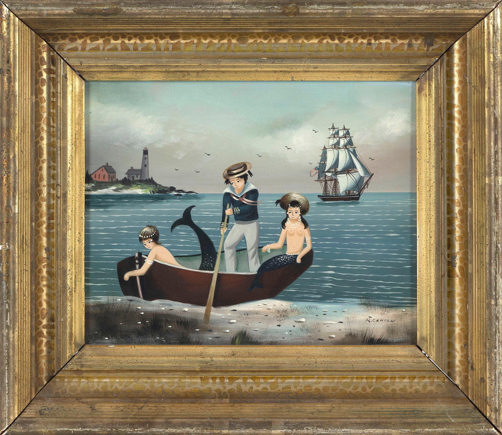 RALPH EUGENE CAHOON, JR. (Massachusetts, 1910-1982), Shore leave., Oil on masonite, 8" x 10". Framed (1 of 3)