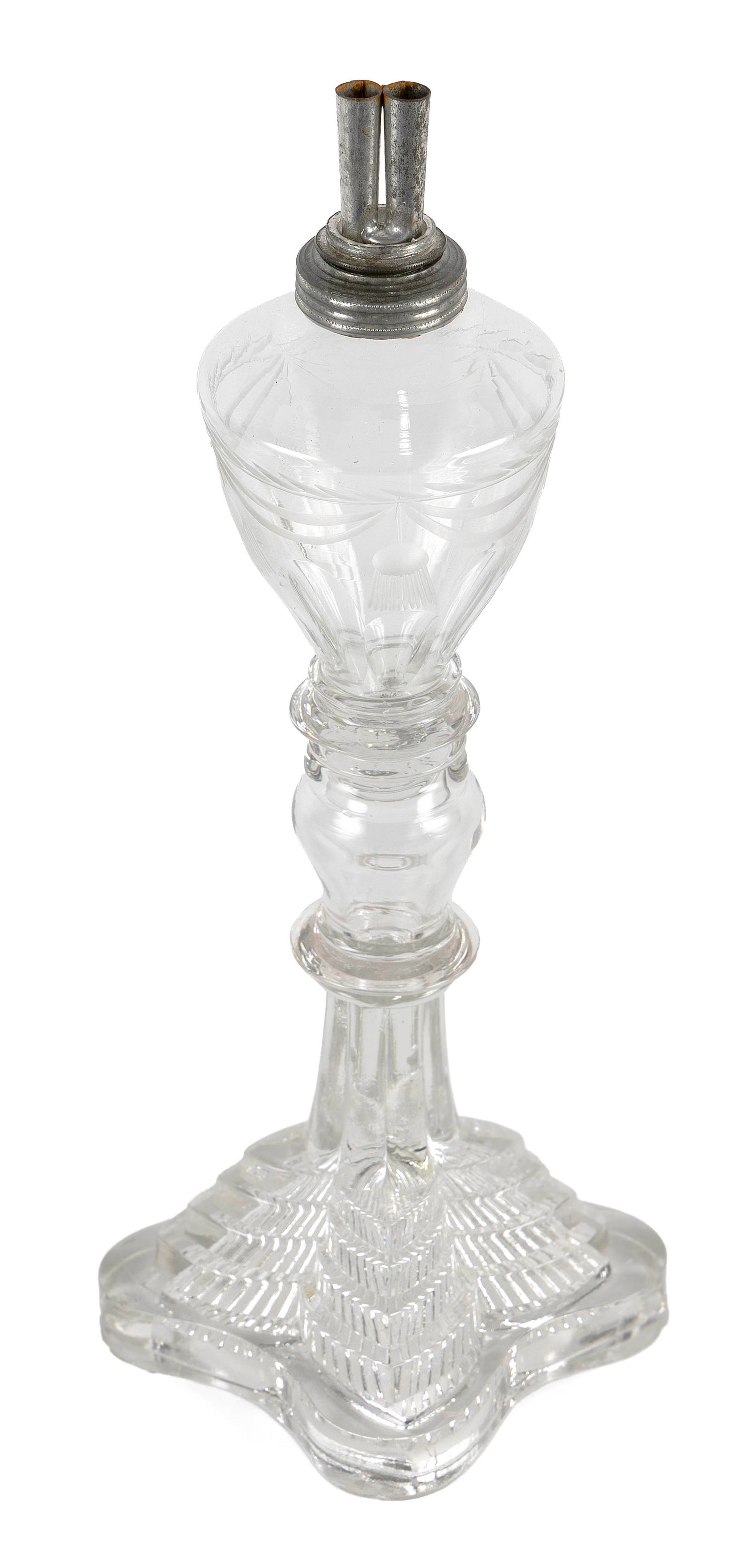 CLEAR BLOWN AND PRESSED GLASS OIL LAMP Probably Sandwich, Massachusetts, Mid-19th Century Height (1 of 3)