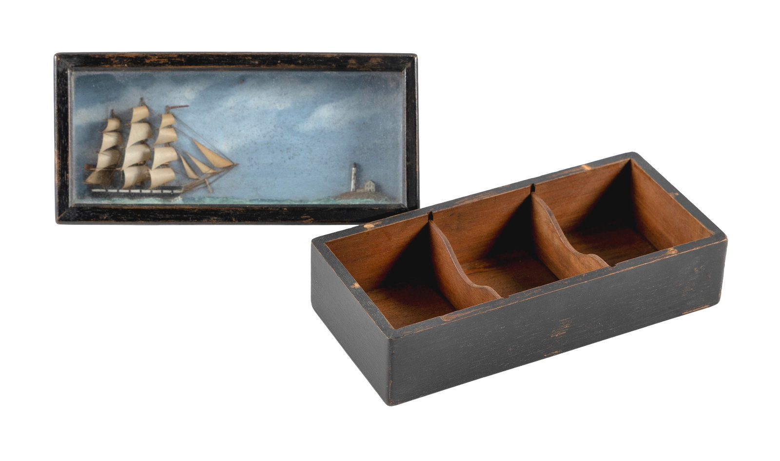 FOLK ART BOX, POSSIBLY NANTUCKET America, 20th Century Height 2.75". Length 7.5". (1 of 3)