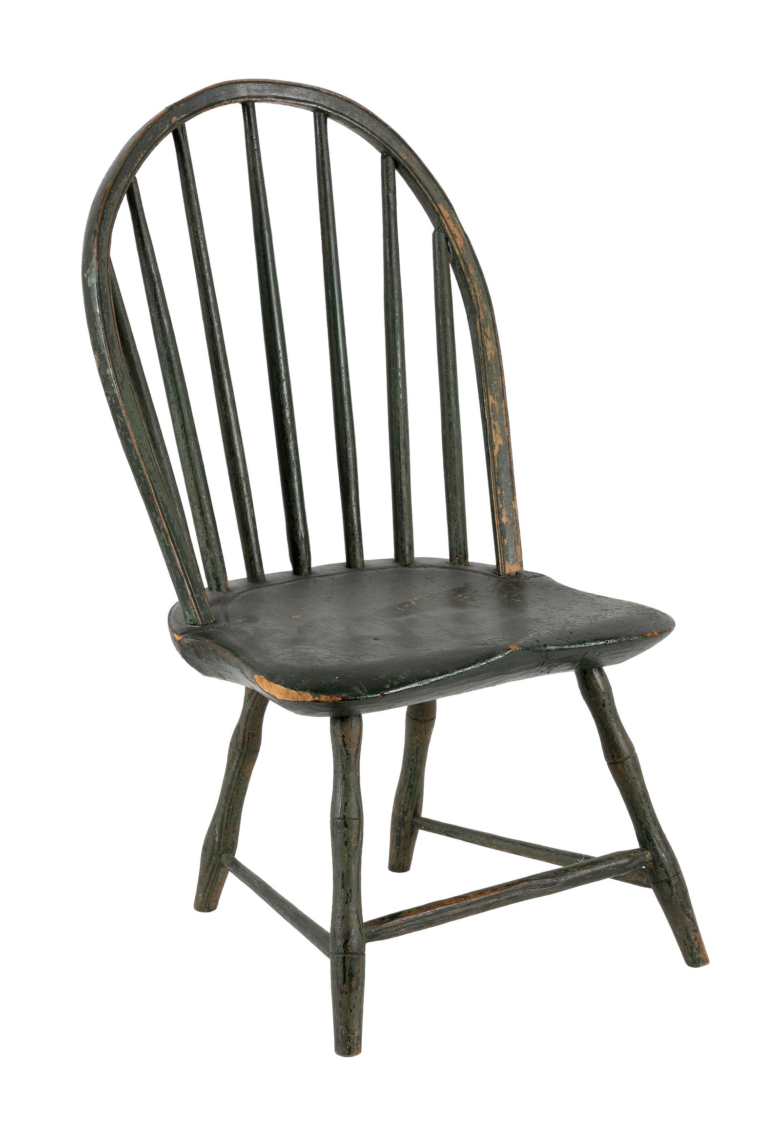 CHILD'S GREEN-PAINTED WINDSOR HOOP-BACK SIDE CHAIR New York, Circa 1800 Back height 22.5". Seat (1 of 3)