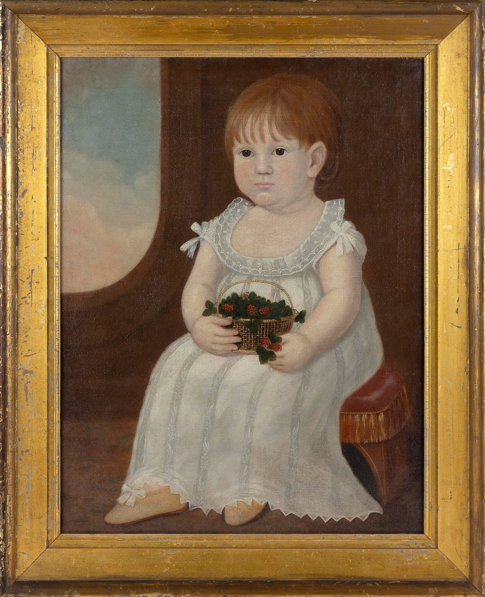 AMERICAN SCHOOL (Circa 1800,), Portrait of a young girl, Oil on canvas, 26" x 20". Framed 31" x 25". (1 of 3)