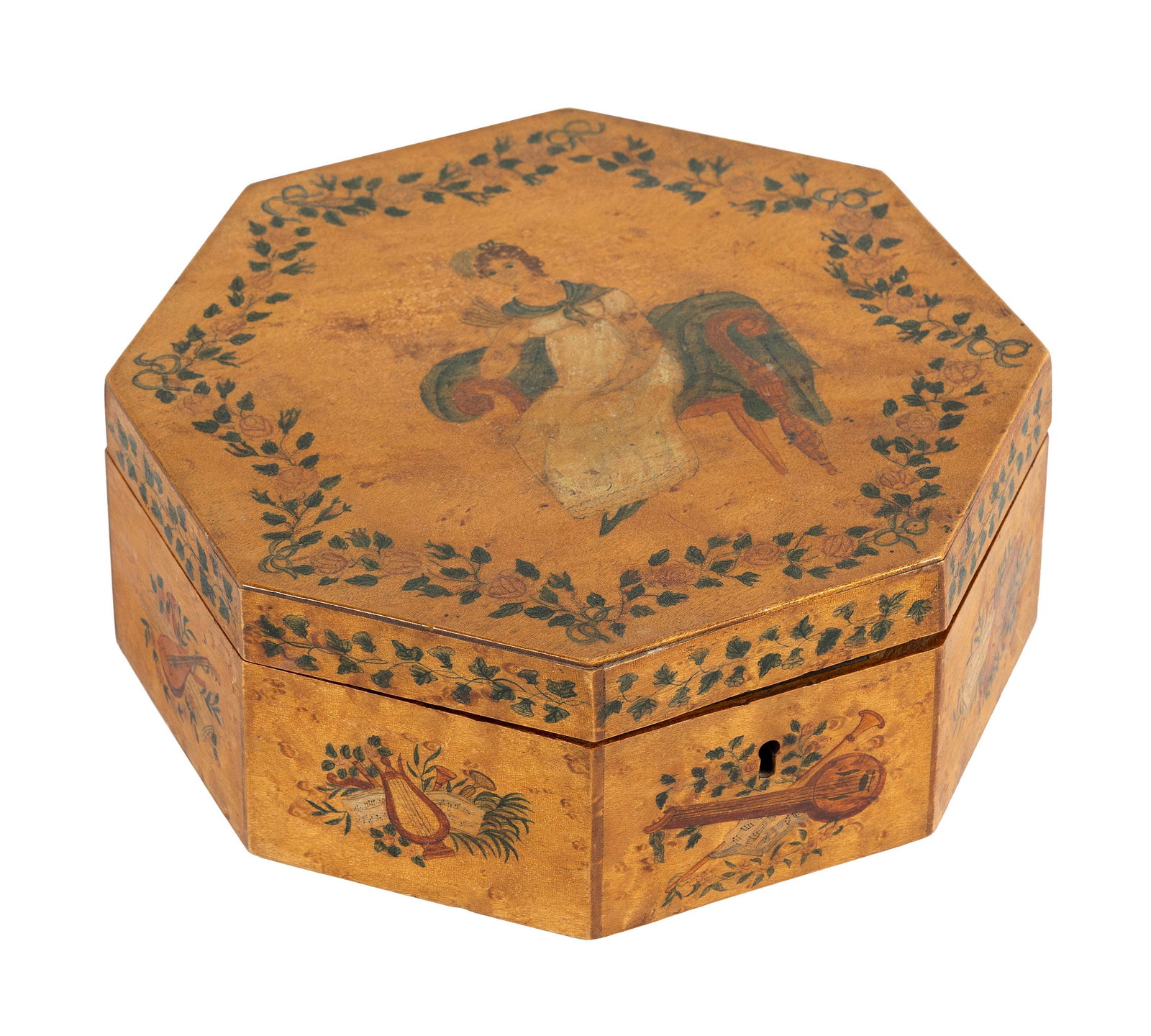 FEDERAL BIRD'S-EYE MAPLE SEWING BOX WITH PAINTED DECORATION New England, probably Massachusetts, (1 of 6)