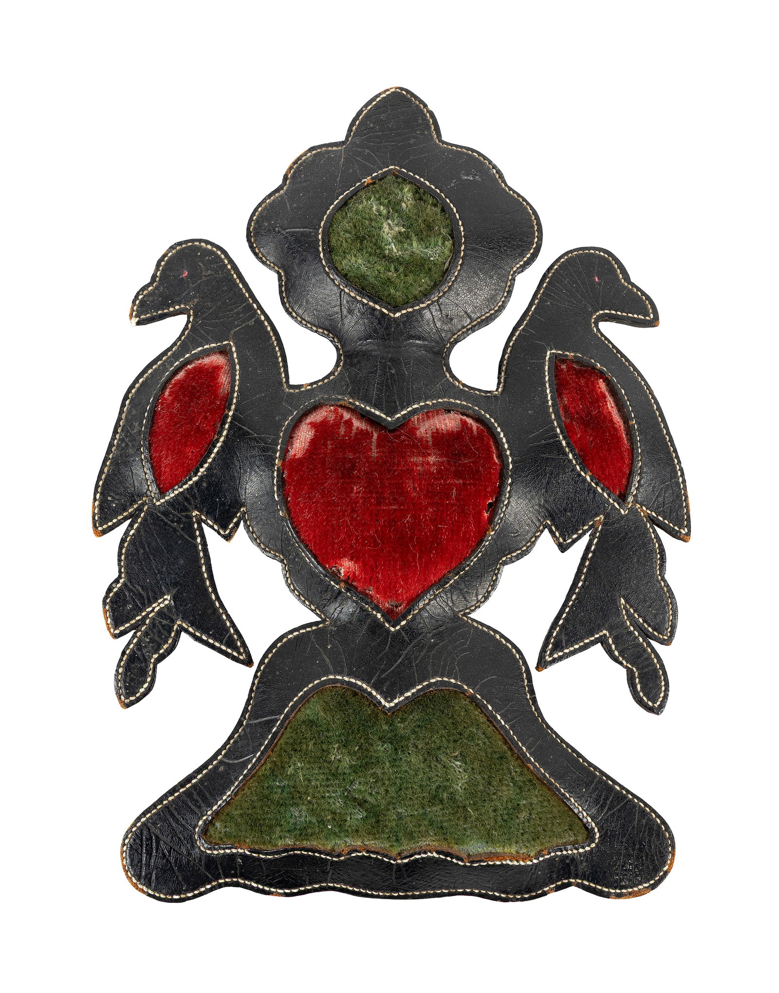 LEATHER AND MOHAIR PIN CUSHION 19th Century Length 9". (1 of 2)