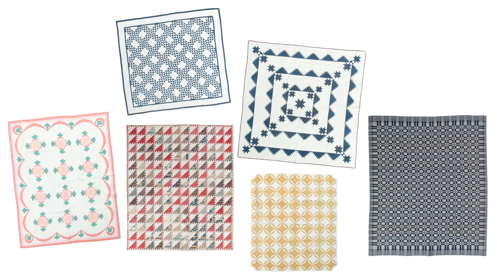 FIVE QUILTS AND ONE WOVEN COVERLET 19th/20th Century (1 of 7)