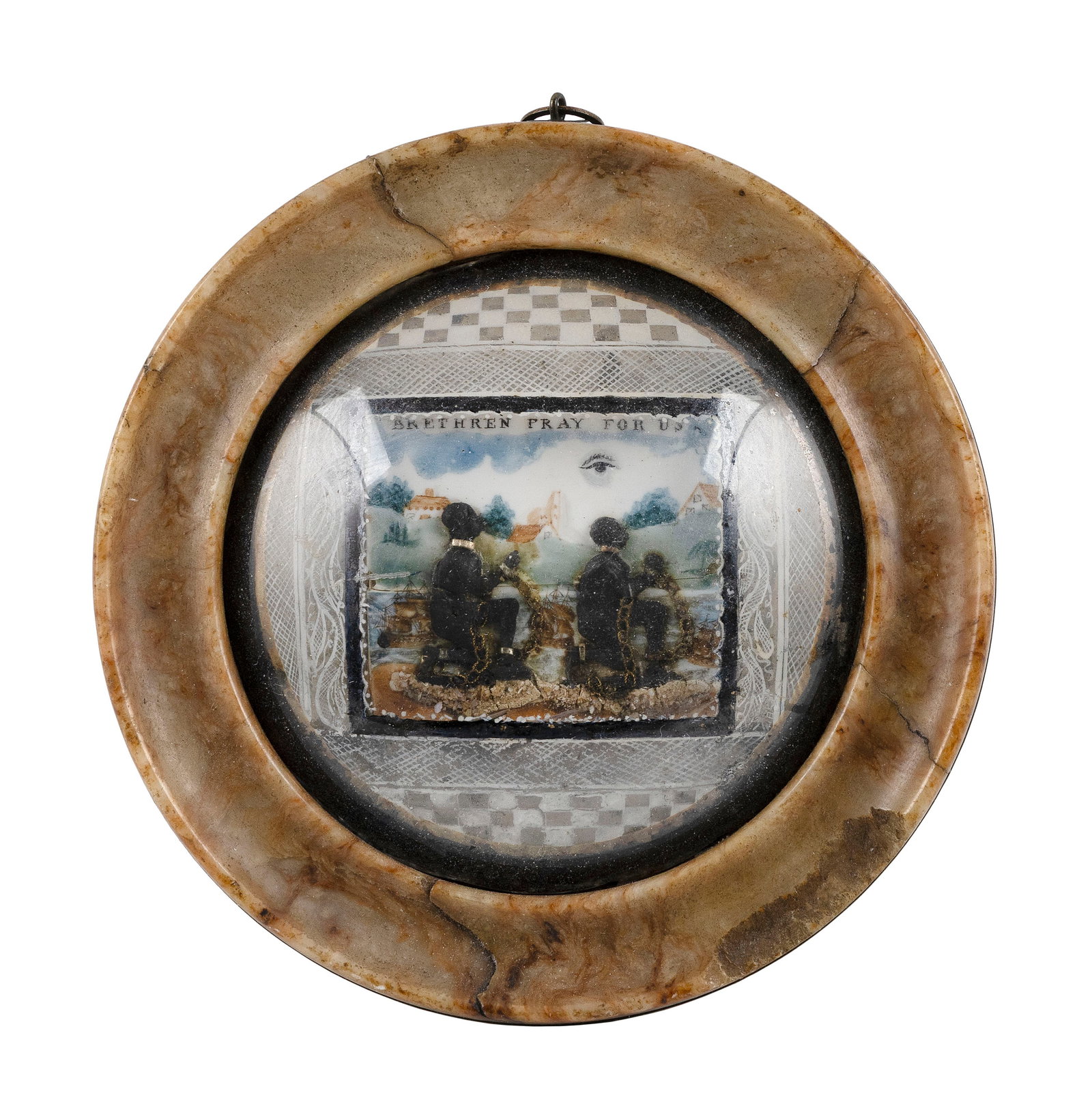 MINIATURE PAINTED IVORY MEDALLION WITH RARE ANTI-SLAVERY SENTIMENT Early to Mid-19th Century Panel (1 of 1)