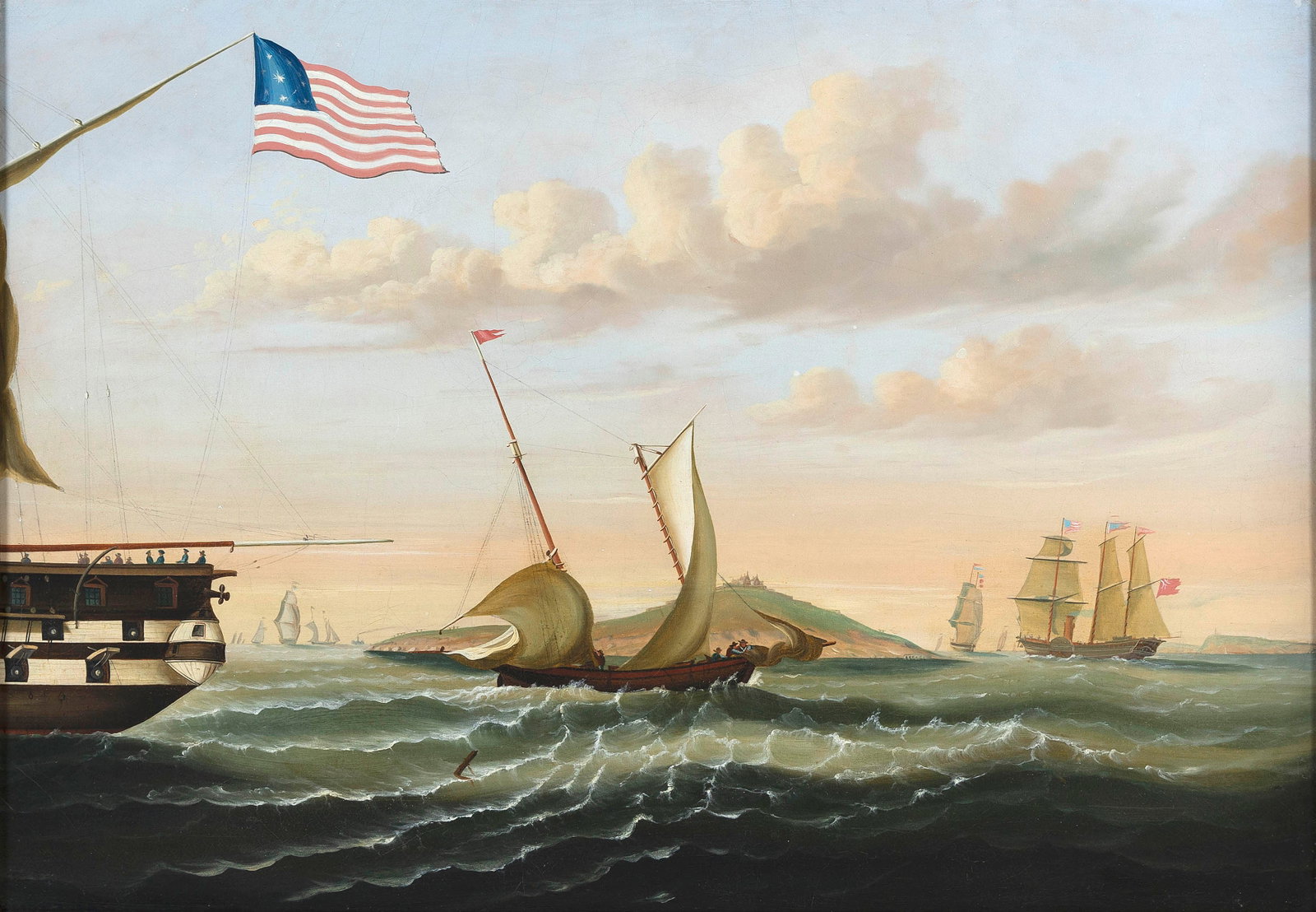 THOMAS CHAMBERS (New York/England, 1808-1866/1869), The U.S.S. Ohio in Boston Harbor, with Governors - 3