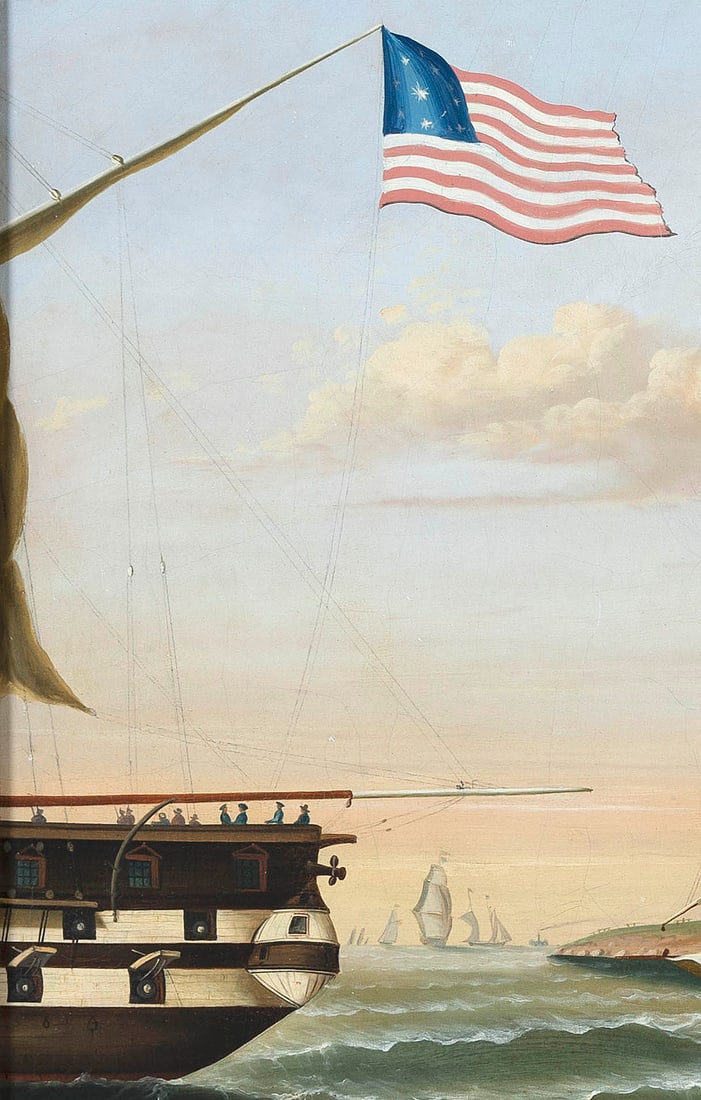 THOMAS CHAMBERS (New York/England, 1808-1866/1869), The U.S.S. Ohio in Boston Harbor, with Governors - 4