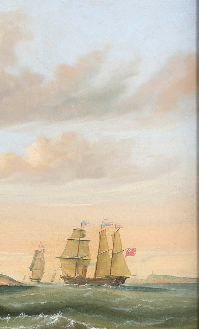 THOMAS CHAMBERS (New York/England, 1808-1866/1869), The U.S.S. Ohio in Boston Harbor, with Governors - 6