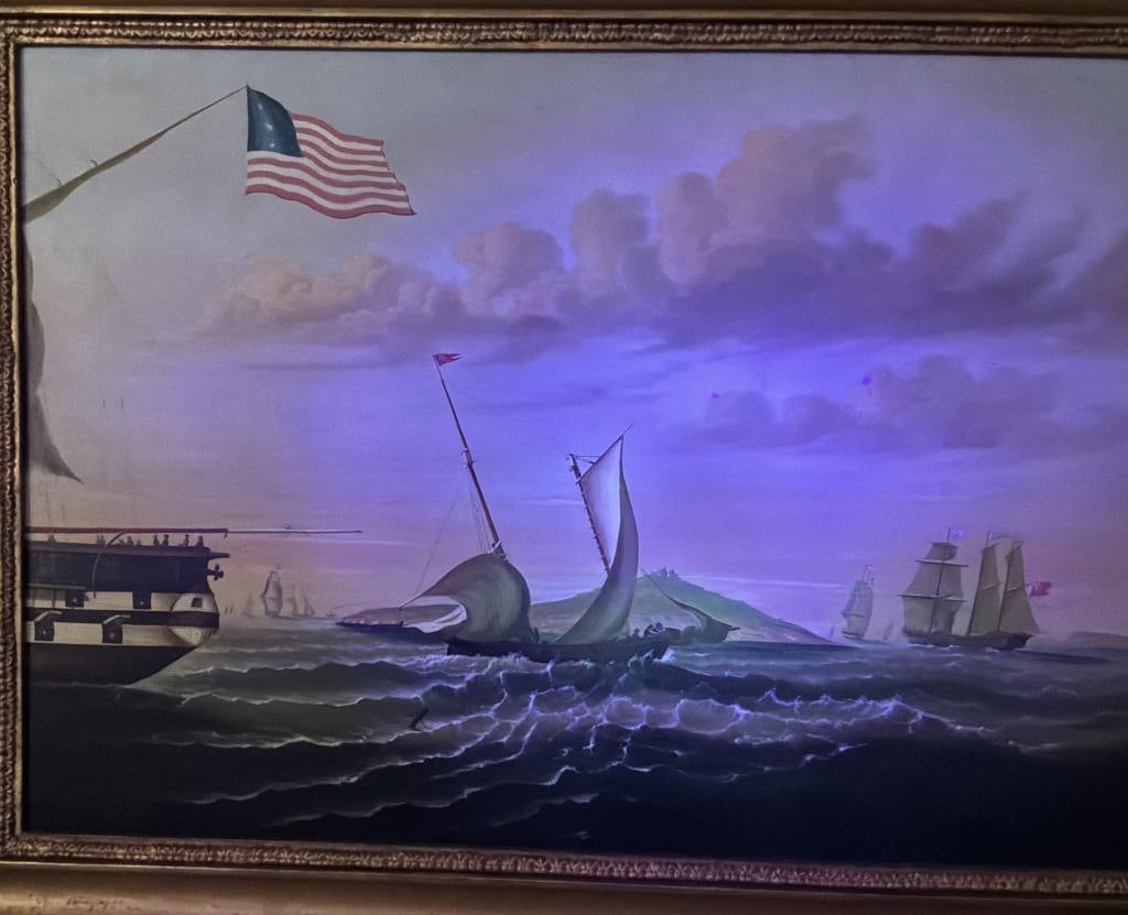 THOMAS CHAMBERS (New York/England, 1808-1866/1869), The U.S.S. Ohio in Boston Harbor, with Governors - 7
