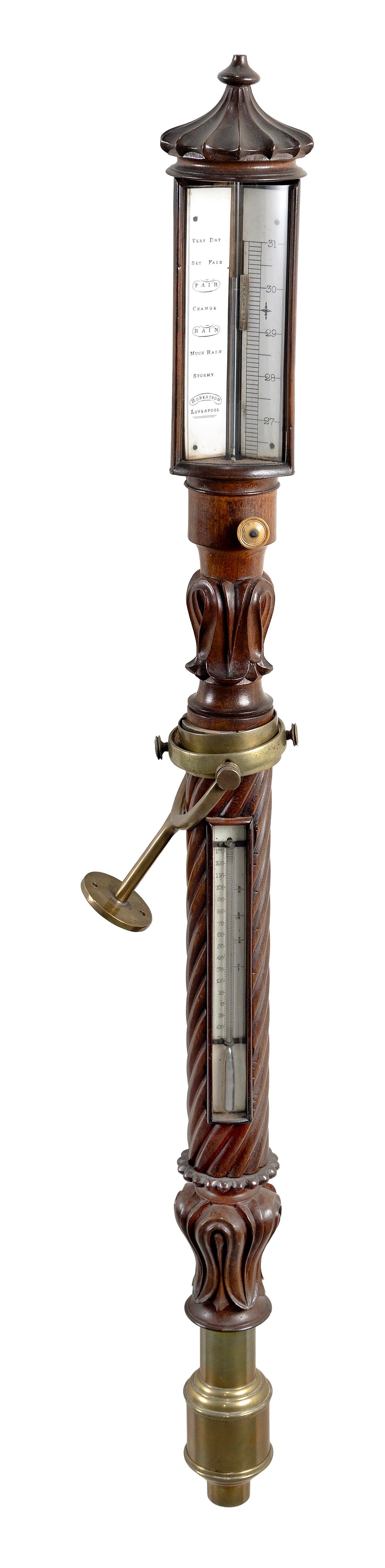 FINE REGENCY GIMBALED BAROMETER Liverpool, Circa 1820 Height 38". (1 of 3)